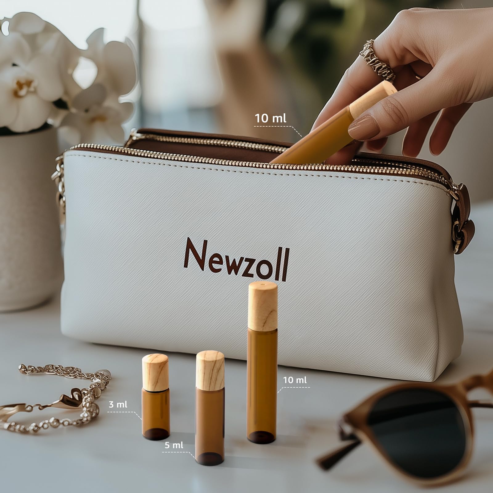 10Ml Small Essential Oils Roller Bottles For Oils, 8-Pack 1/3 Oz Slim Amber Glass Roll-On Bottles For Essential Oils, Empty Eye