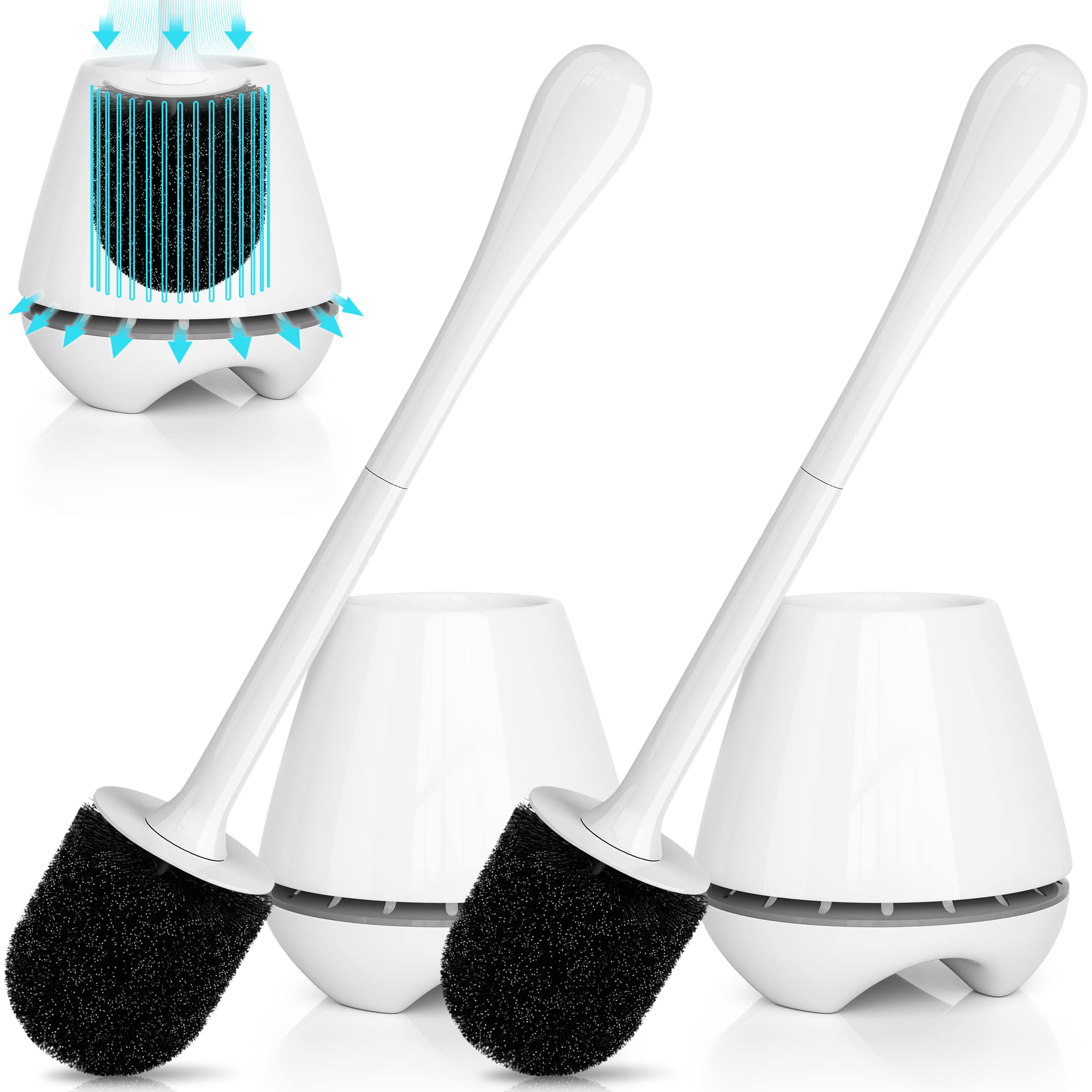 Uptronic Toilet Brush And Holder 2 Pack, Toilet Brush With Ventilated Holder, Toilet Bowl Brush With Long And Large Handle For B