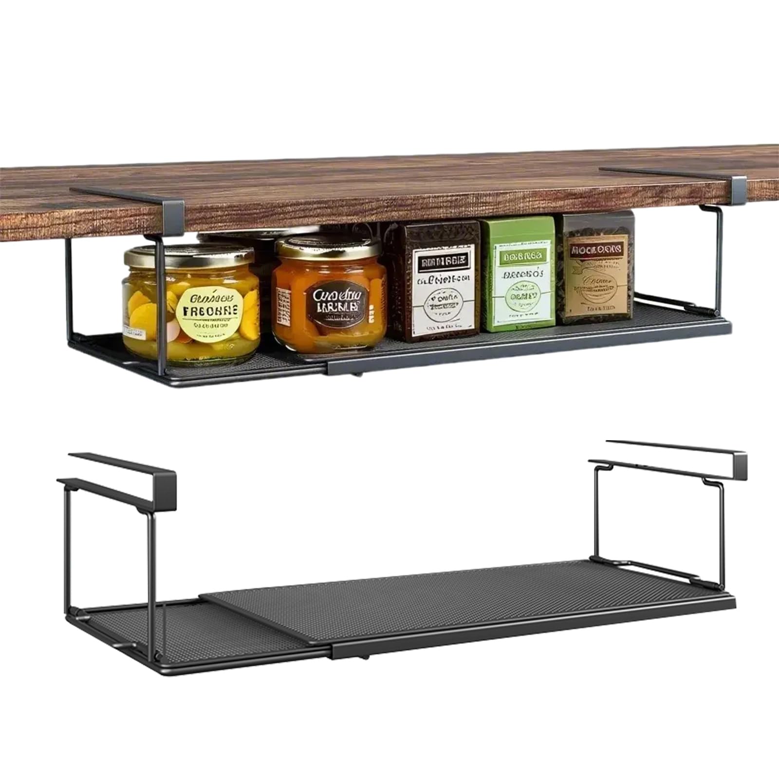 PowerKing Expandable Under Cabinet Shelf, Adjustable Length Under Shelf Storage with Thick Clips 10lbs Capacity for Kitchen, Lau
