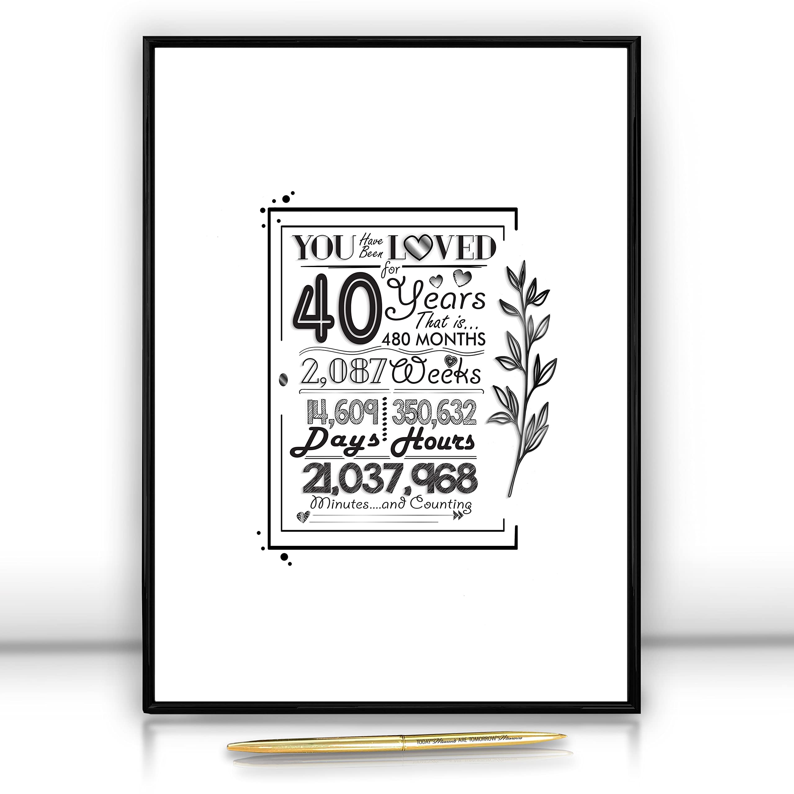 Framed Sign Poster 40Th Birthday Decorations For Men & Women 12''X16''- 40 Birthday Party Favors, Guest Book Alternative - With