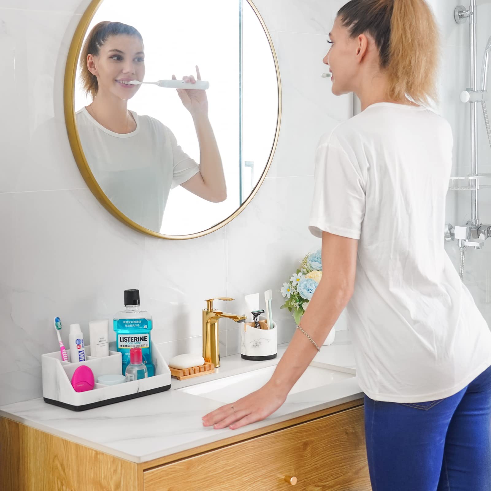 Vitviti Toothbrush Holder For Bathroom, Resin Bathroom Organizer Countertop Sink, Bathroom Counter Organizer Accessories 5 Compa