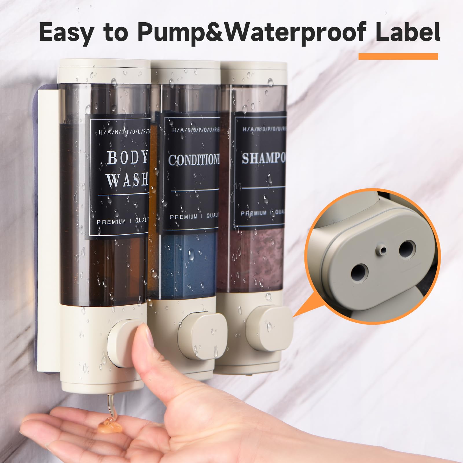 Shampoo And Conditioner Dispenser,Shower Dispenser 3 Chamber No Drilled Shampoo Dispenser For Shower Wall Mounted Body Wash Disp