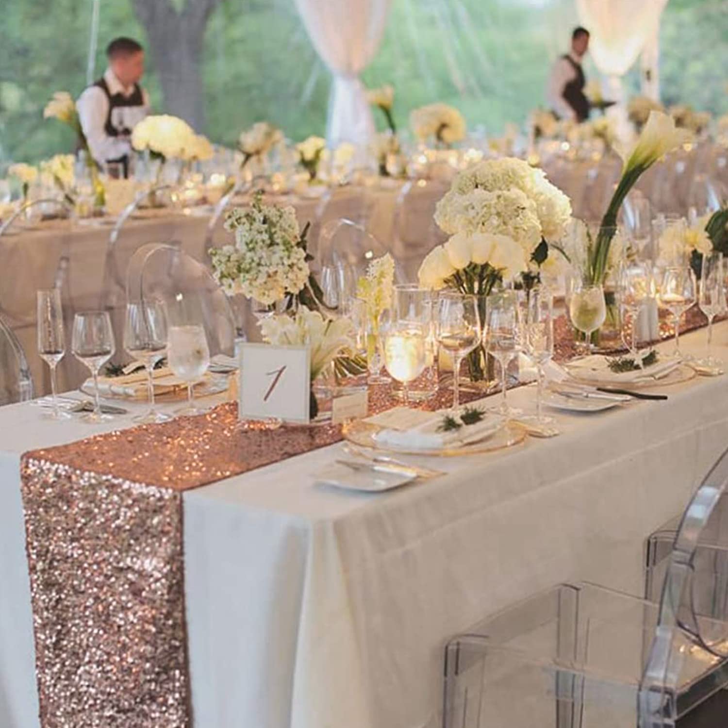 Jyflzq Rose Gold Sequin Table Runner 12 ''X108 '' 10 Packs Glitter Table Runners Sparkly Sequin Runners For Table Wedding Birthd