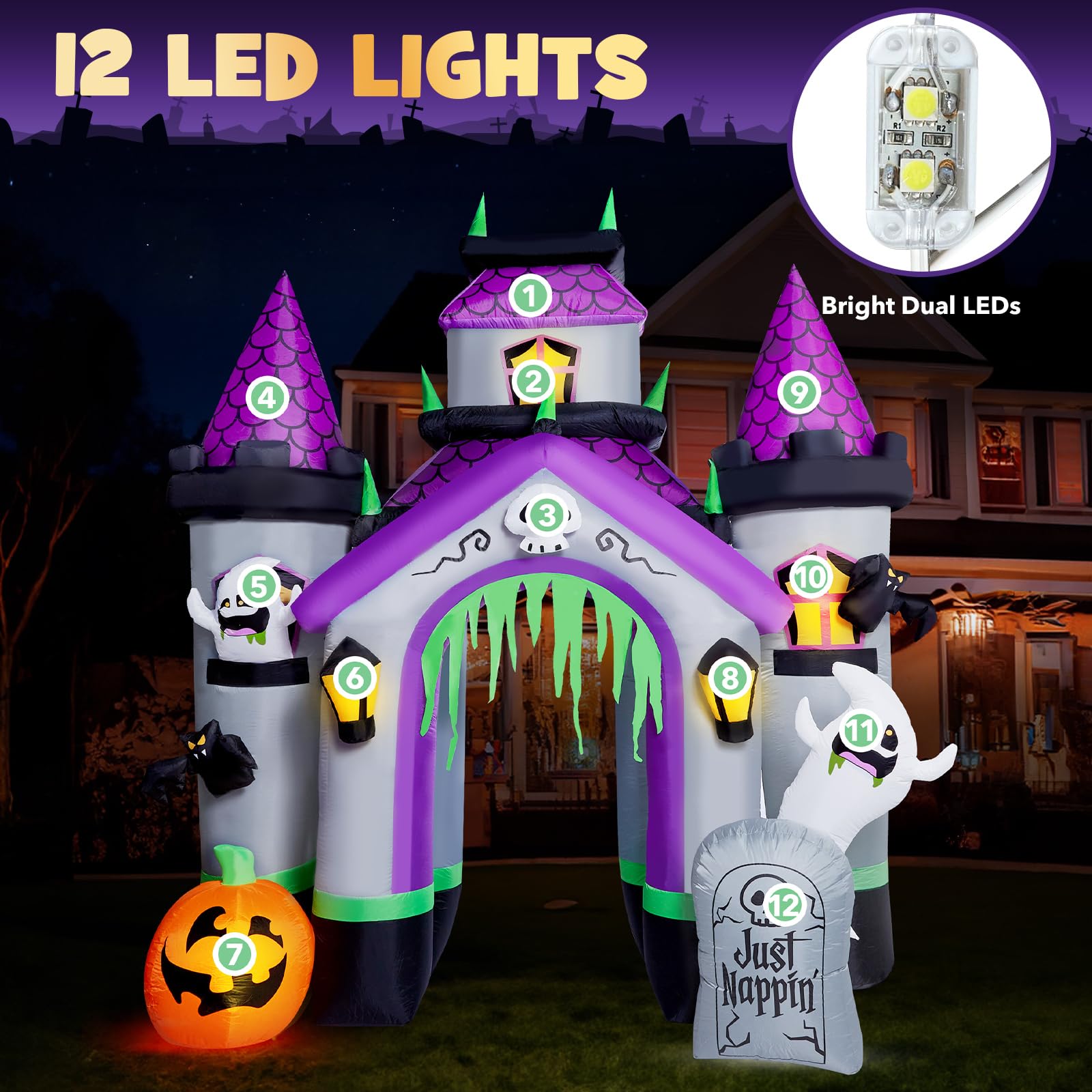 ZPISF Halloween Inflatables 12 FT Haunted House Castle Archway Outdoor Decorations, Large Halloween Arch Blow Up Yard Decoration