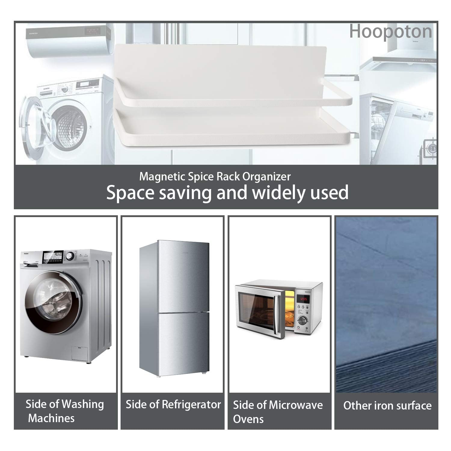 Hoopoton Magnetic Spice Rack Single Tier Refrigerator Spice Organizer Shelf, Easy to Install The Side of The Refrigerator