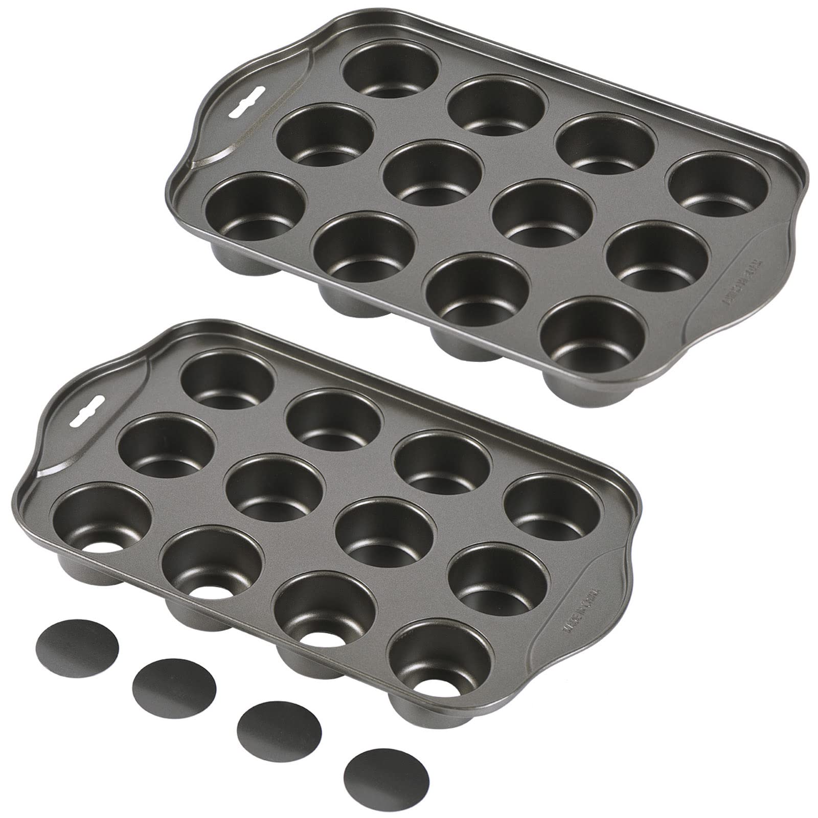 Kazozobi 2 Pack Mini Muffin Cheesecake Pan With Removable Bottom, 12 Cavity Nonstick Cupcake Pan