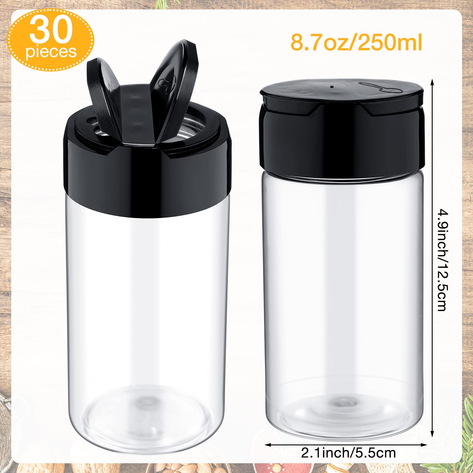 Mimorou 30 Pack 8.7 oz Plastic Spice Jars with Shaker Lids Clear Seasoning Containers Spice Bottles for Kitchen Storing Spice He