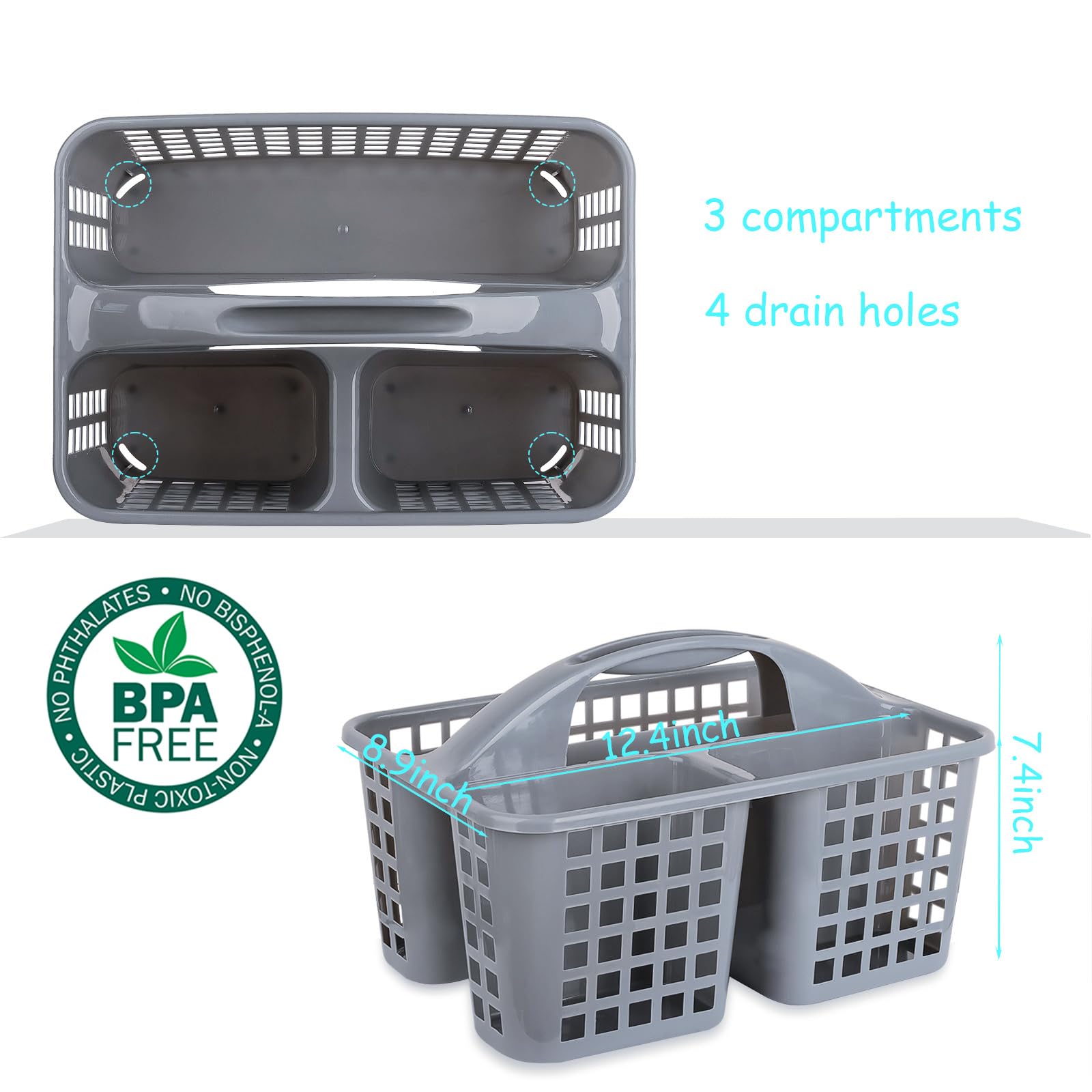 Jiatua Portable Shower Caddy Basket With Compartments Cleaning Supplies Organizer With Handle Plastic Storage Divided Tool Bin F