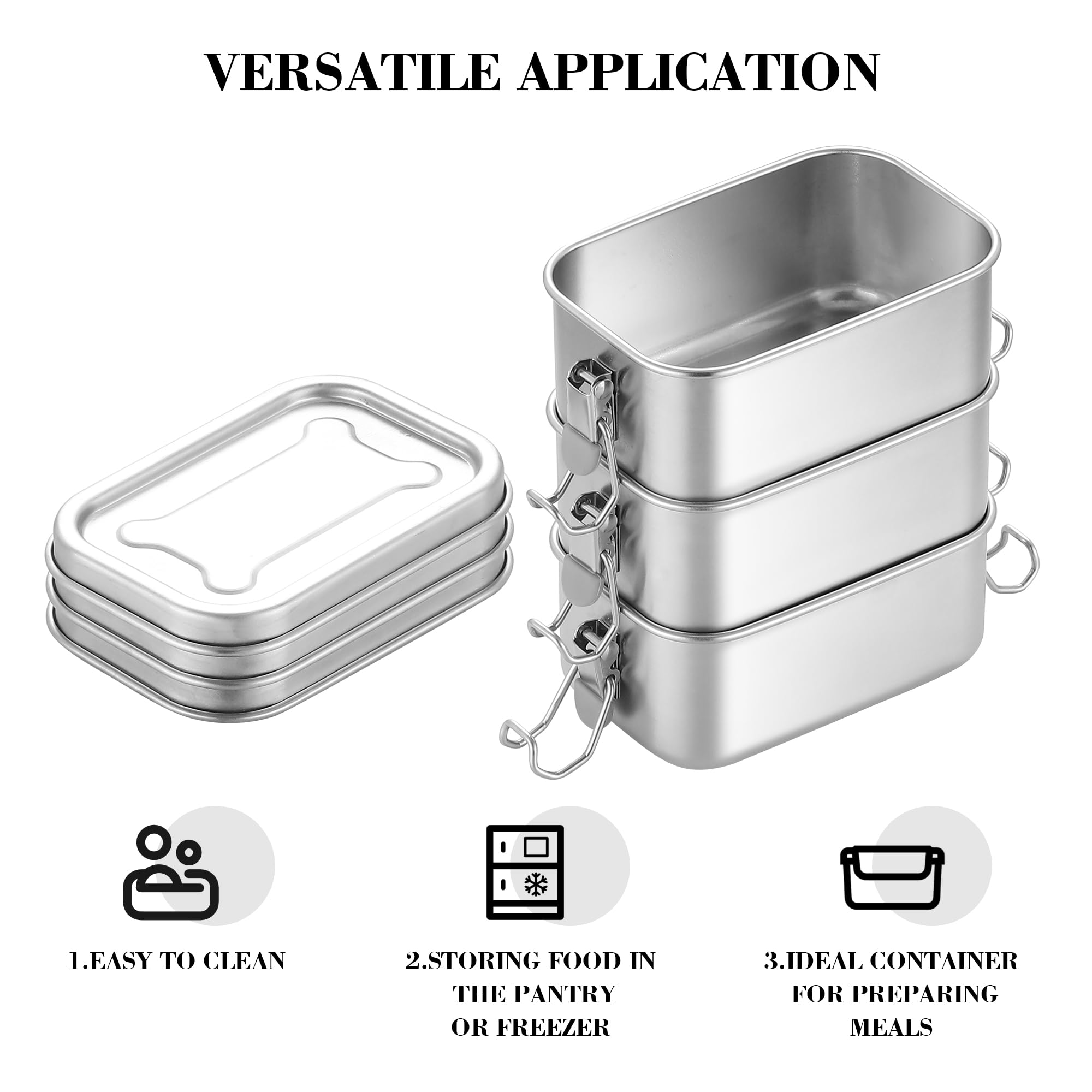Befoy Small Stainless Steel Food Containers With Lids 13.4Oz Set Of 3 Snack Box Metal Lunch Containers, 304 Condiments Bento Box