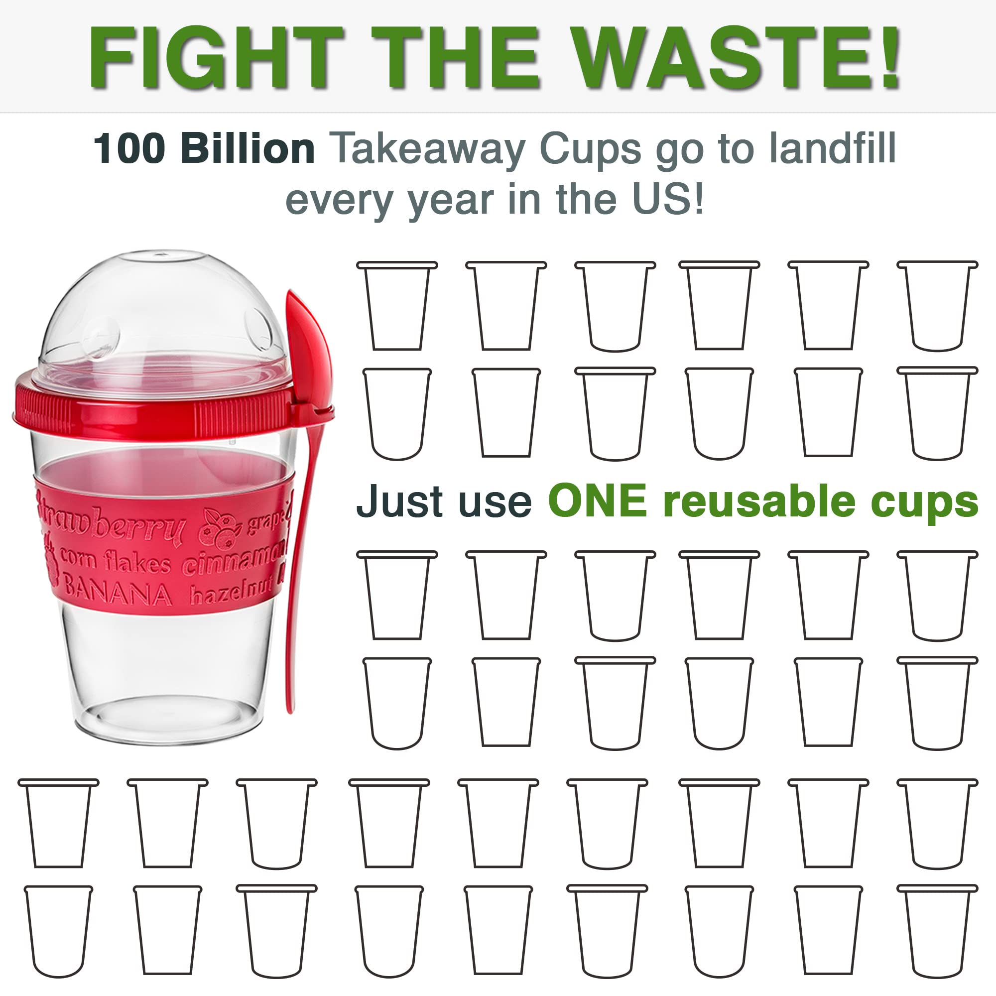 Yogurt Parfait Cups For Breakfast, Oatmeal Or Fruit Container, Snack Bowl And Spoon For Lunch Box, Portable & Reusable, 2 Pcs (R