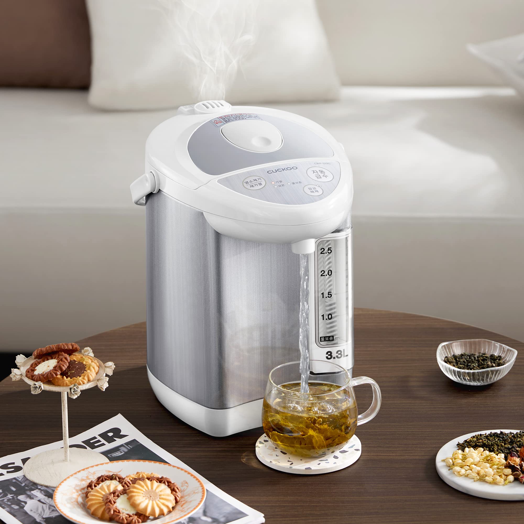 Cuckoo Electric Hot Water Urn Pot Dispenser 3.3L (111 Oz), Safety Lock, Rotating Base, Instant Auto Boiler And Warmer, For Tea &