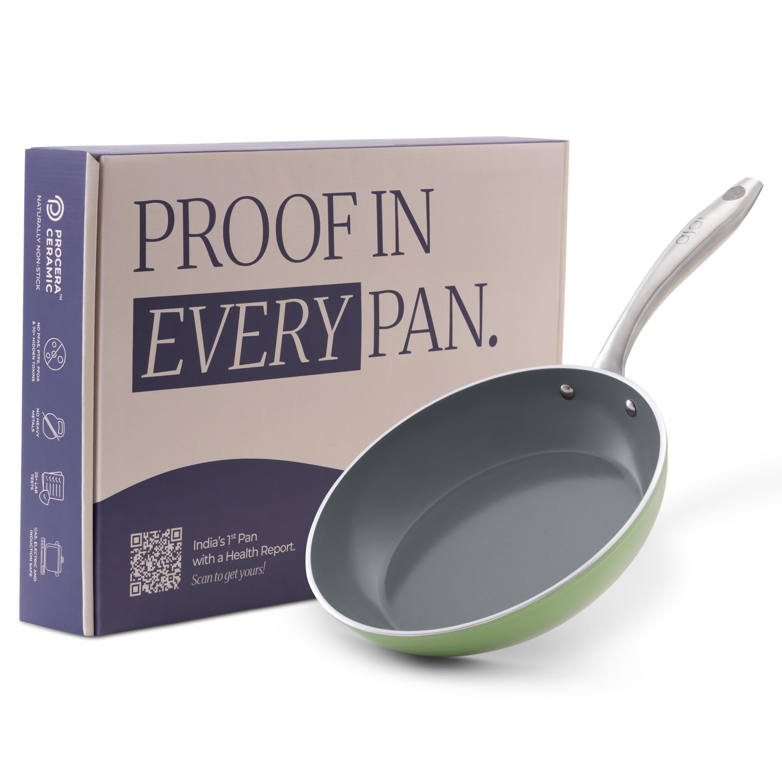 Asai Ceramic Non Stick Fry Pan 24Cm With Silicone Spatula | Green