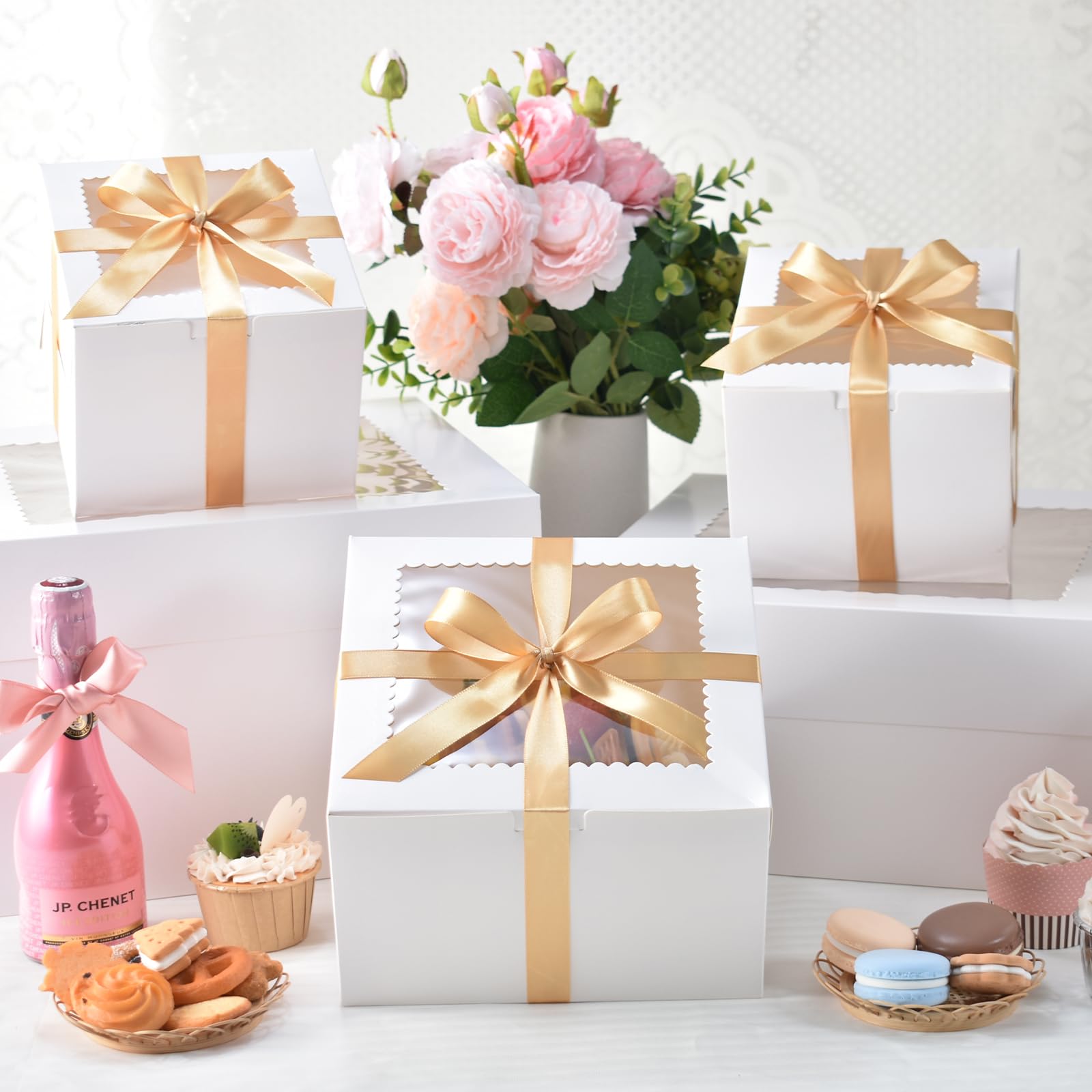 KPOSIYA 40pcs 6x6x5 inch Mini Cake Boxes with Cake Boards (20 Boxes & 20 Boards), 6 inch Small Cake Boxes with Lids,Cajas de min