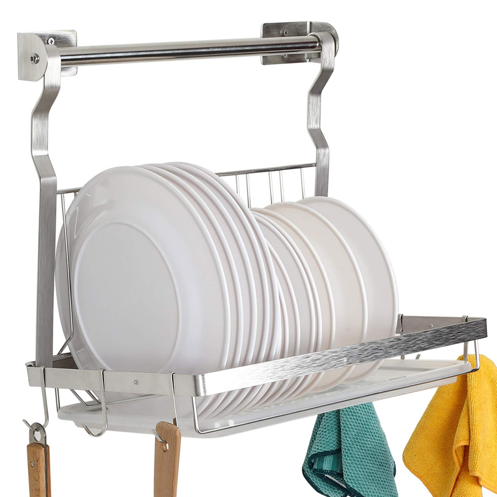 Tqvai Stainless Steel Dish Drying Rack With Drainboard, Rod And Sponge Hook Holder, Hanging Dish Drainer, Over The Sink Dish Rac