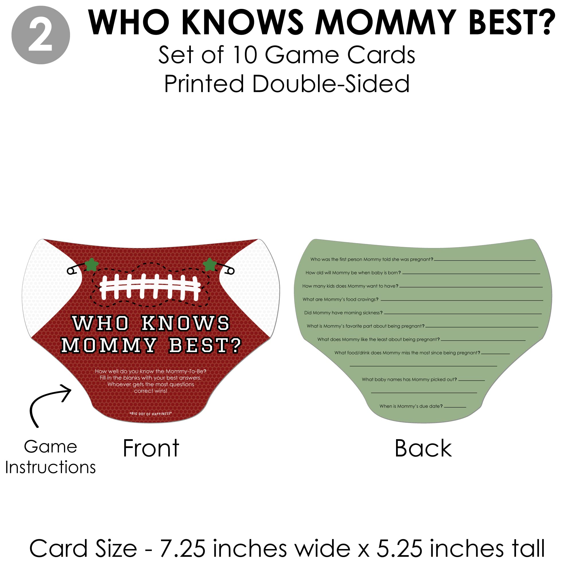 Big Dot Of Happiness End Zone - Football - 4 Baby Shower Games - 10 Cards Each - Gamerific Bundle