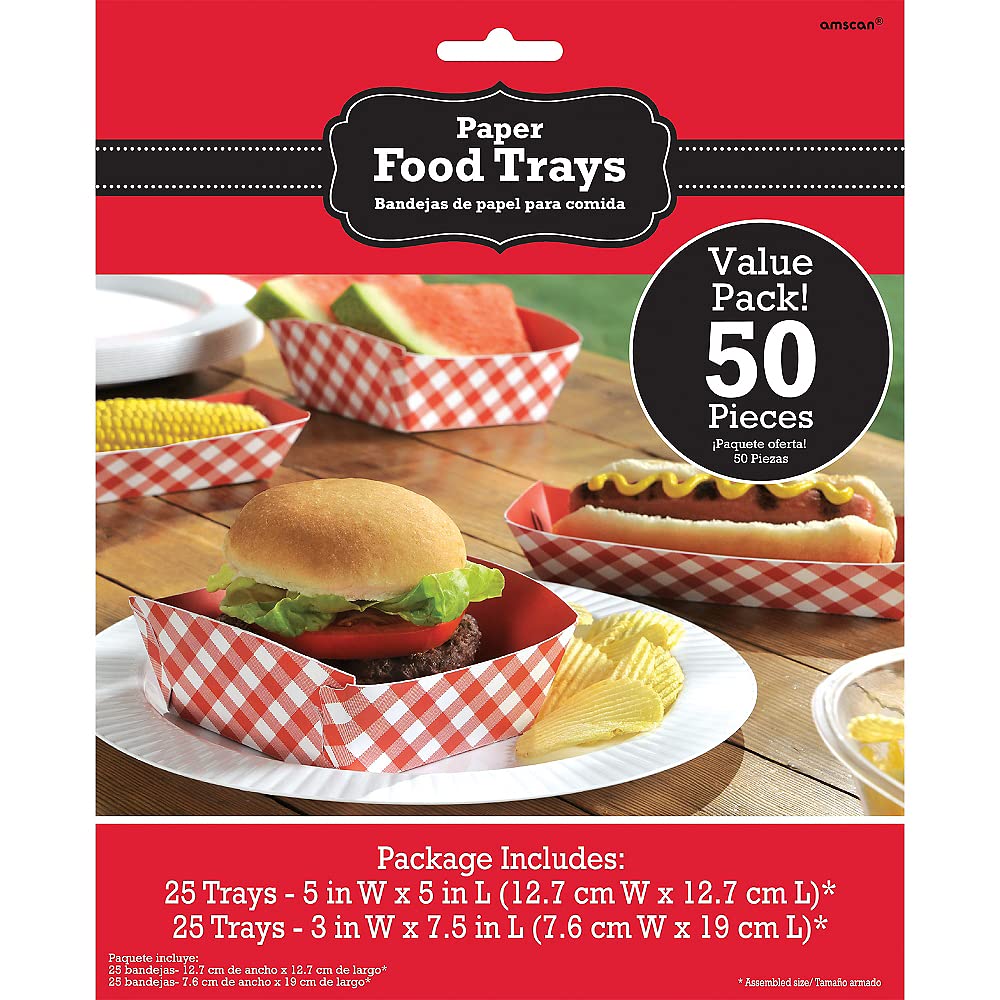 Red Gingham Picnic Party Food Trays - 5'' X 5'' & 3'' X 7.5'' (50 Count) - Perfect For Events, Gatherings, And Occasions
