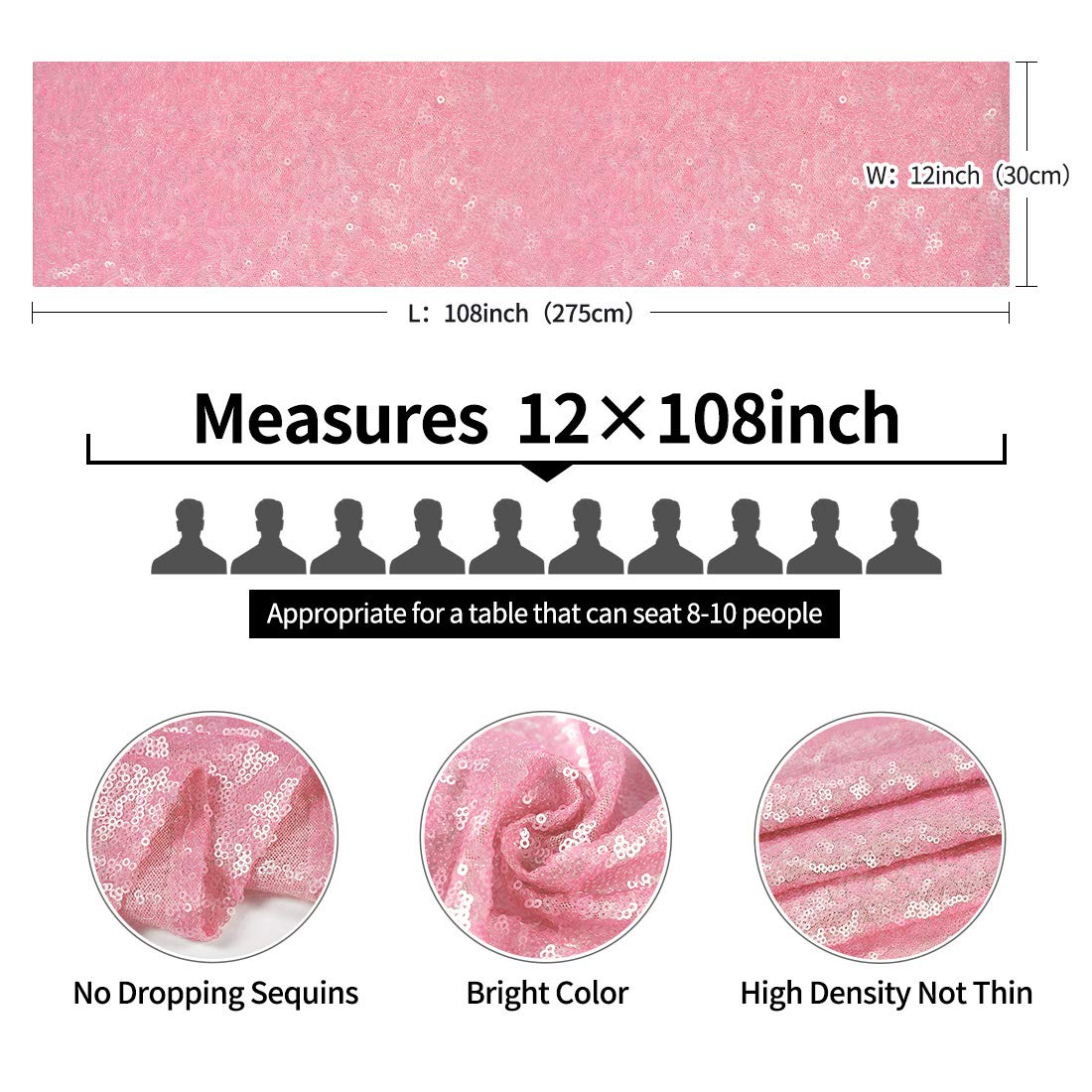 2 Packs 12 x 108 inches Pink Sequin Table Runner  Glitter Pink Table Runner for Wedding Birthday Bachelorette Holiday Party Supplies Decorations Bridal Shower Baby Shower