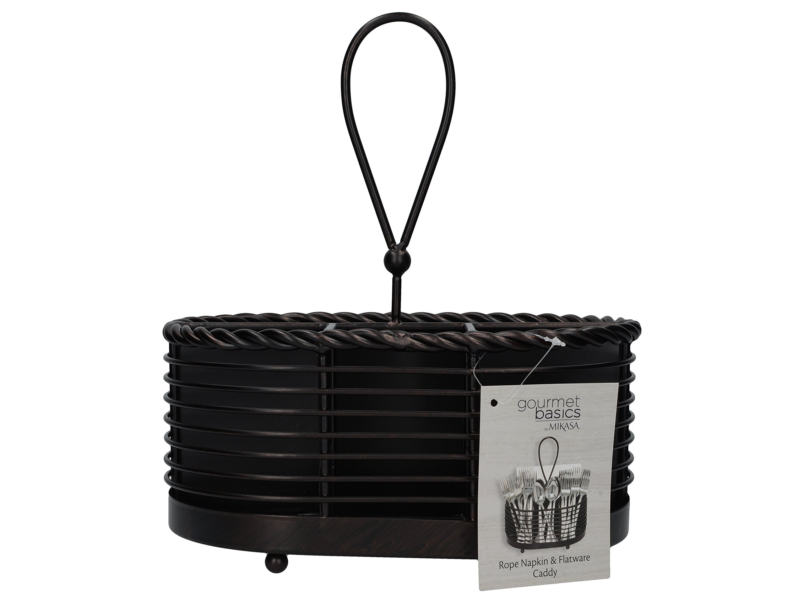 Gourmet Basics By Mikasa Rope Metal Tabletop Flatware And Napkin Picnic Caddy, 10'', Antique Black