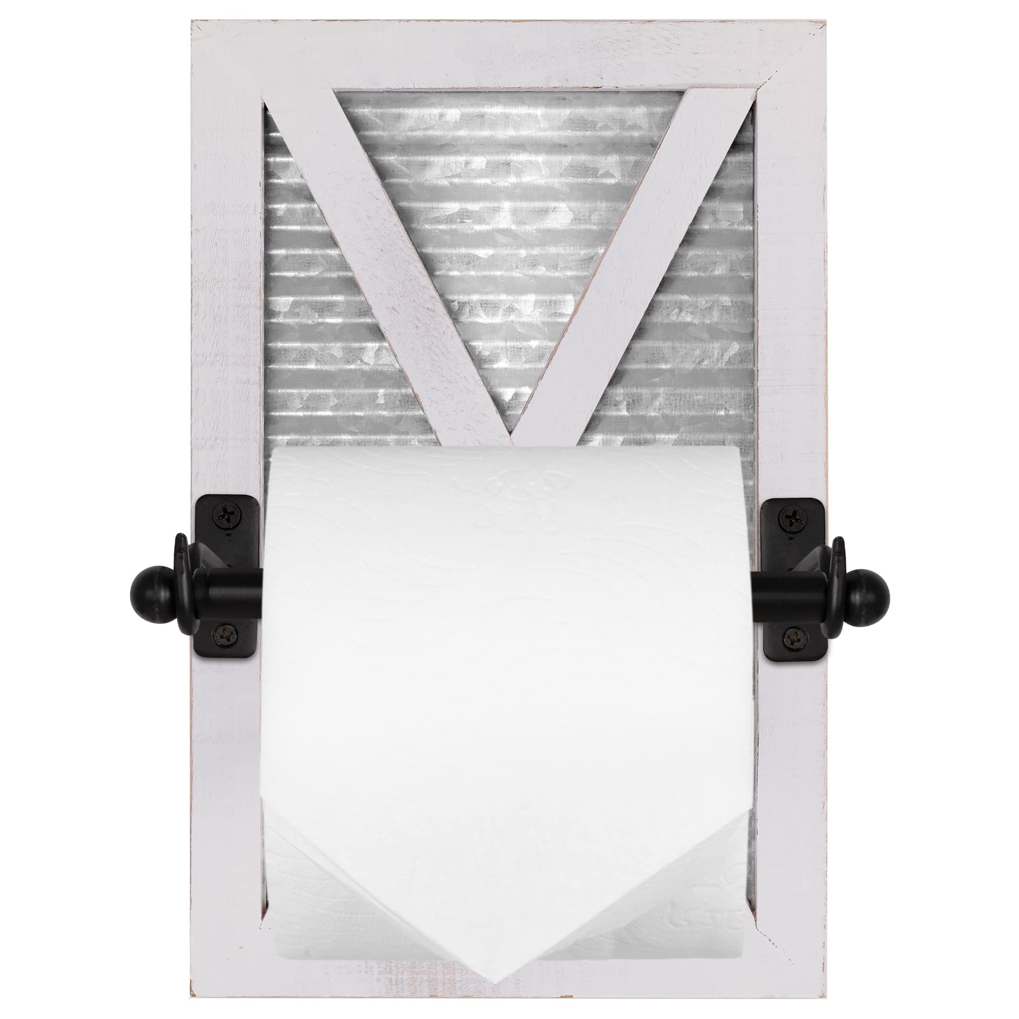 Autumn Alley White Farmhouse Toilet Paper Holder - Farmhouse Bathroom Decorative Accessories Country - White Washed Wood, Corrug