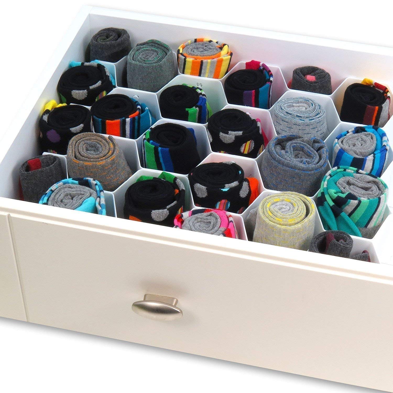 Cozieclos Honeycomb Underwear Innerwear Socks Organizer Drawer Clapboard Closet Divider 8 Straps (18 Compartment, White, Made In