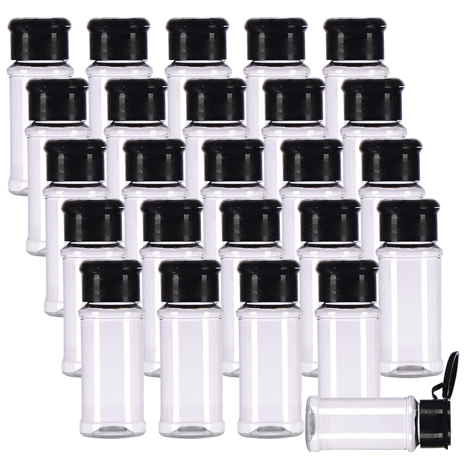 Feoowv 25Pcs Empty Plastic Spice Bottles Set For Storing Barbecue Seasoning Salt Pepper And More 75 Ml/2.5 Oz (Black)