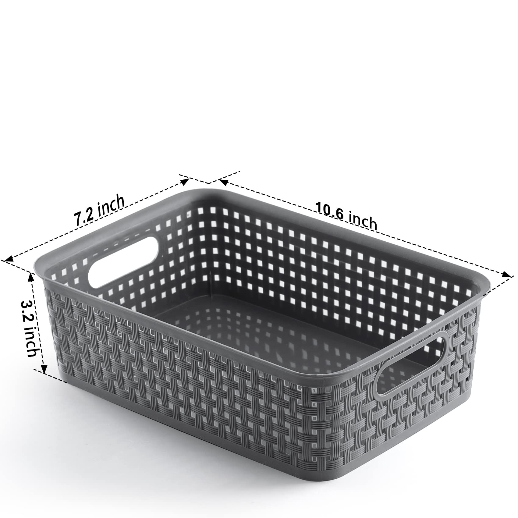 NETANY [ 8 Pack ] Plastic Storage Baskets - Small Pantry Organization and Storage Bins - Household Organizers for Laundry Room  Bathrooms  Bedrooms  Kitchens  Cabinets  Countertop  Under Sink or On Shelves Gray