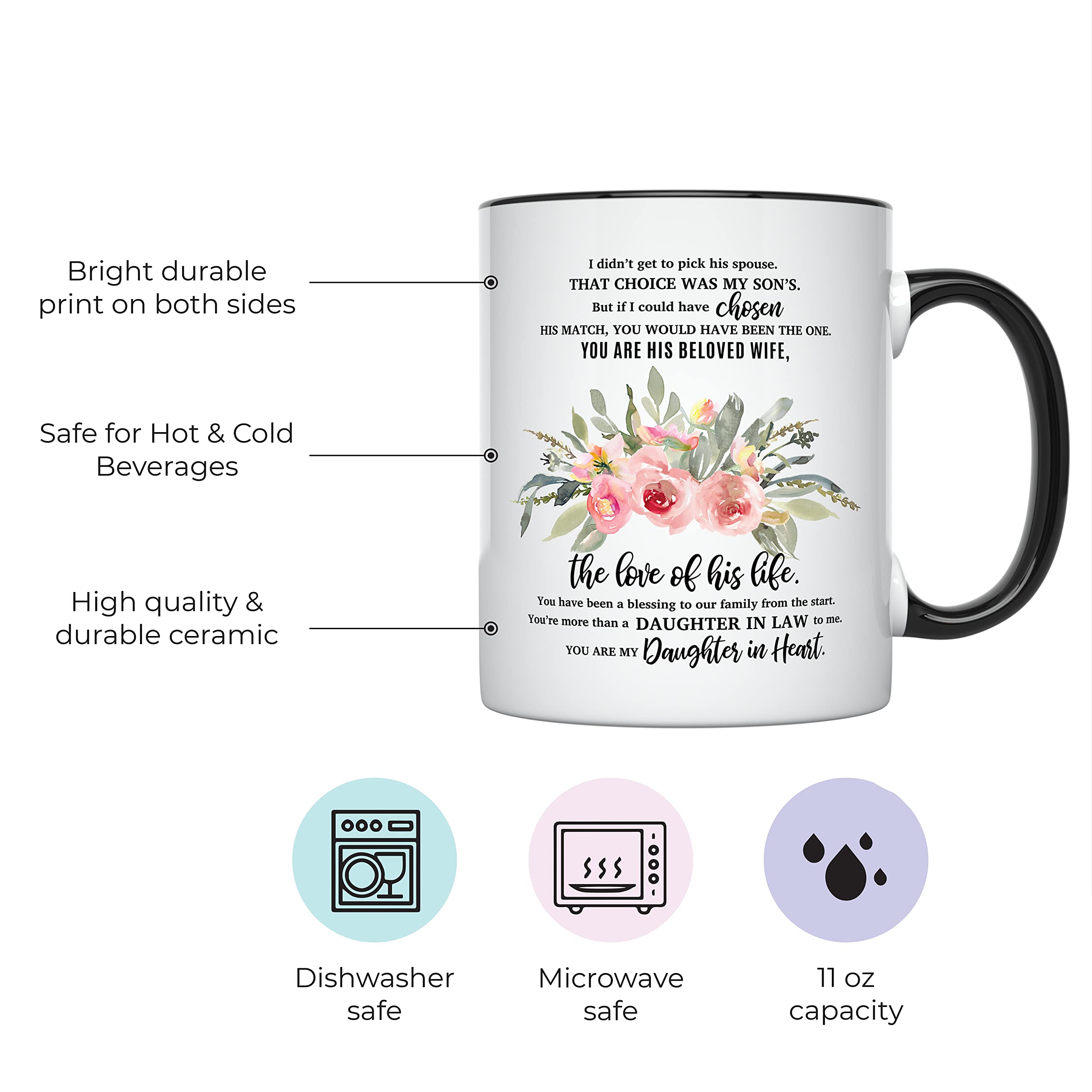 YouNique Designs To Daughter In Law Mug, 11 Ounces, Daughter In Law Gifts from Mother In Law (Black Handle)