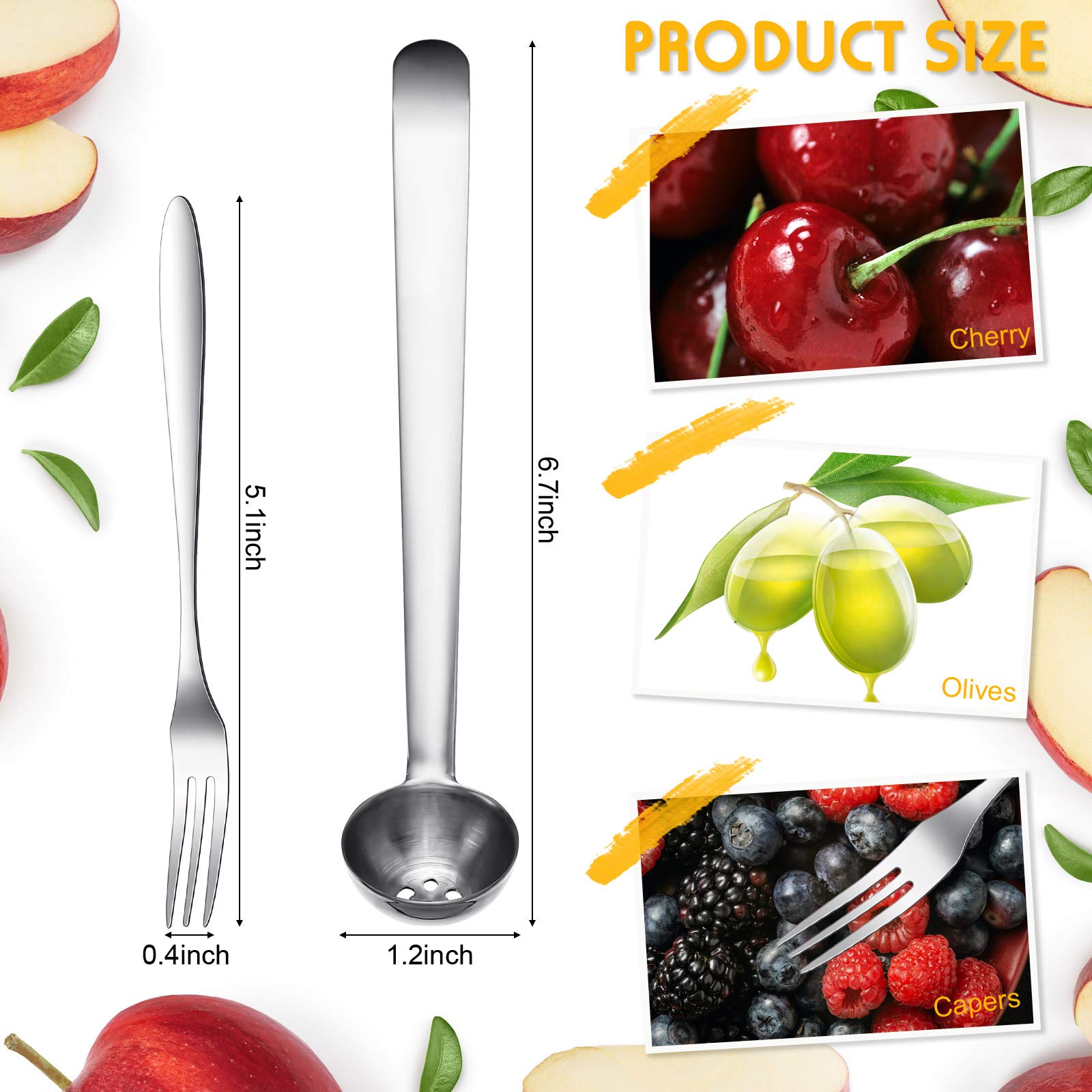2 Pieces Olive Spoon Strainer Stainless Steel Pickle Forks Set Pick Jar Spoon And Fork Cherry Spoon With Drain Hole Jar Serving
