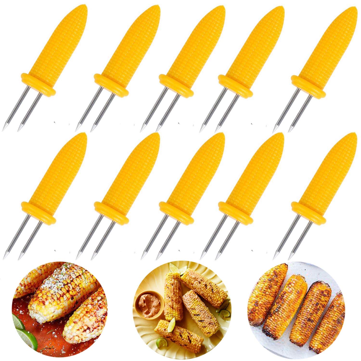 10Pcs Corn Holders - Corn On The Cob Skewers,Stainless Steel Corn Fork Prong Skewers Kitchen Tool For Bbq Twin Prong Sweetcorn H