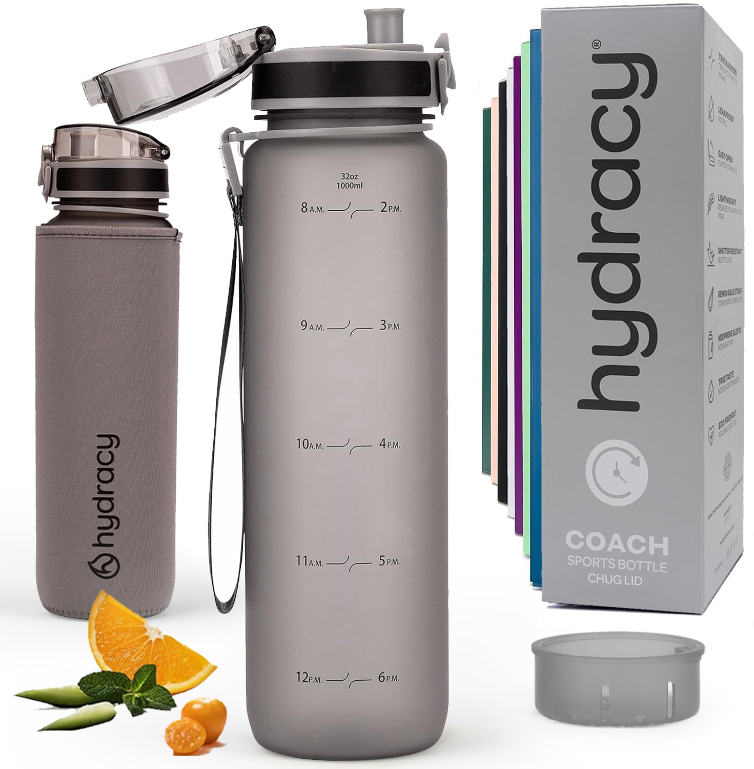 Hydracy Water Bottle with Time Marker -Large 32 oz BPA Free Water Bottle & No Sweat Sleeve -Leak Proof Gym Bottle with Fruit Inf