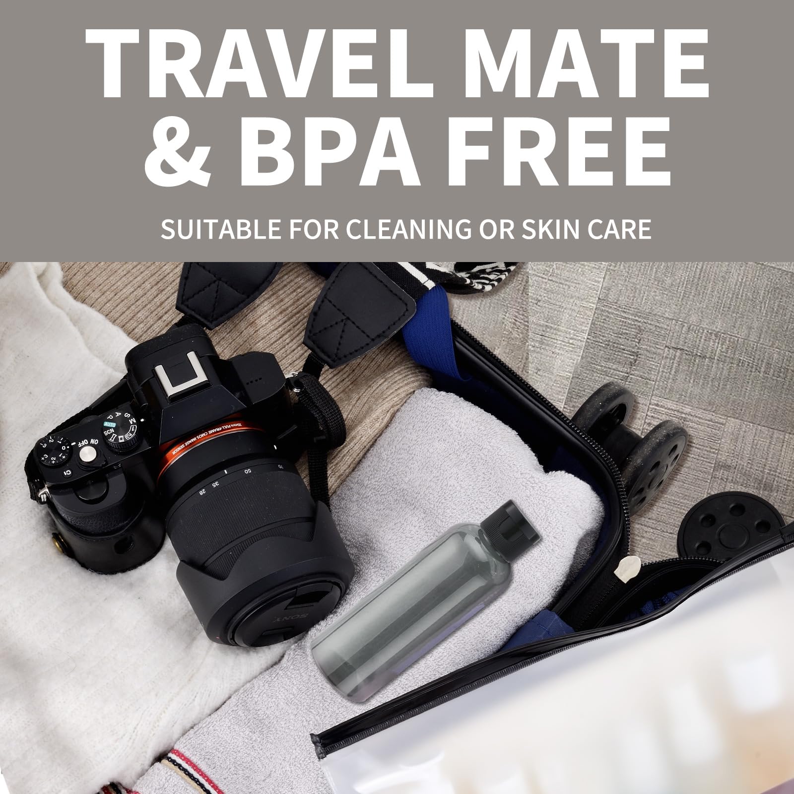 Lisapack 3.4Oz Travel Bottles With Flip Cap (5 Pcs) Empty Dispenser Container For Travel Size Cosmetics (100Ml, Black)