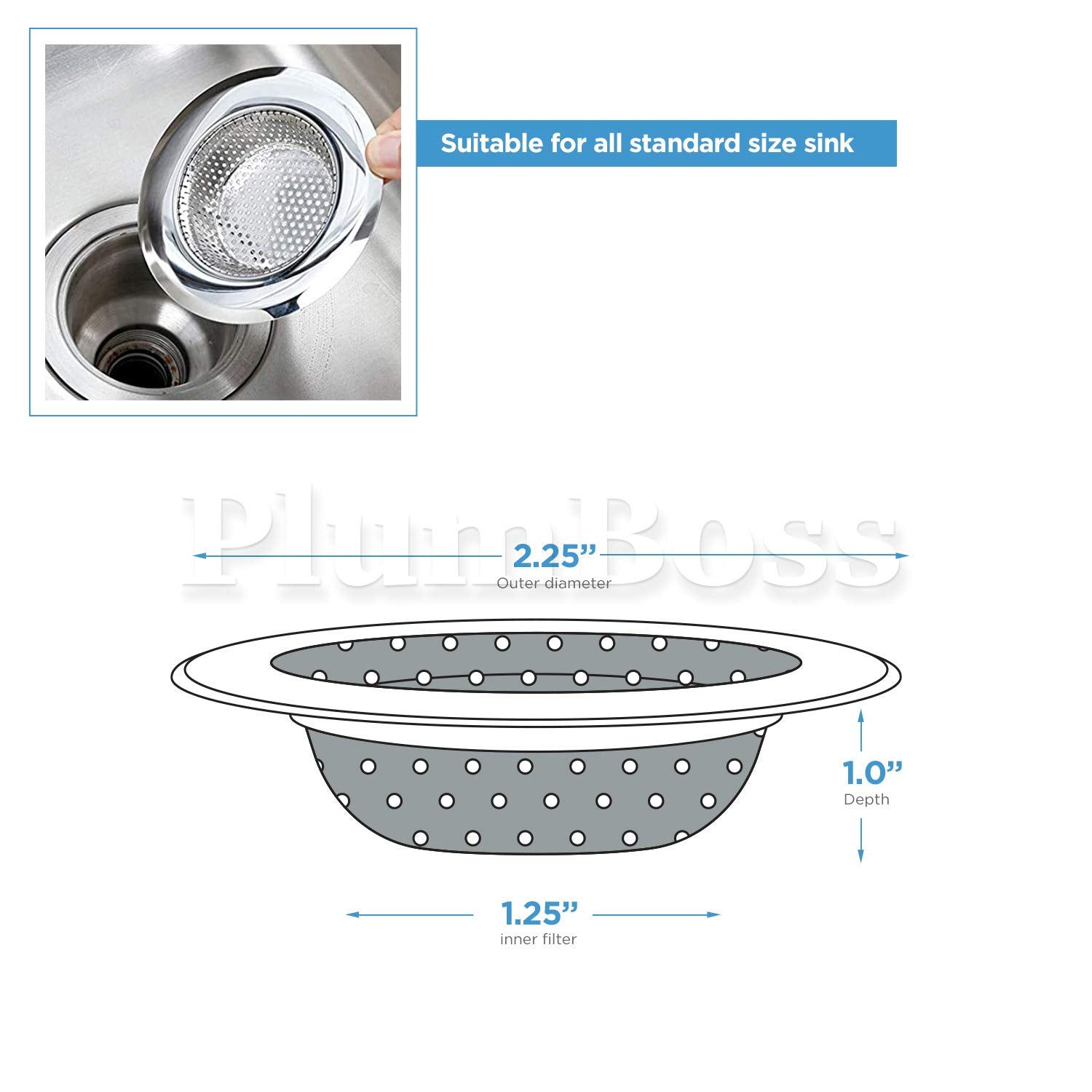 Plumboss E1035 Bathroom Basket Replacement For Utility, Laundry, Rv And Lavatory Sinks Drain Strainer Hair Catcher Pack Of 2, Ch