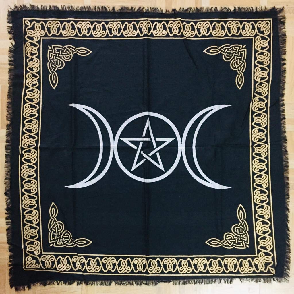 Indian Consigners Altar Cloth Triple Moon Pentagram Goddess Witchcraft Alter Tarot Spread Top Cloth Wiccan Square Spiritual 18 B