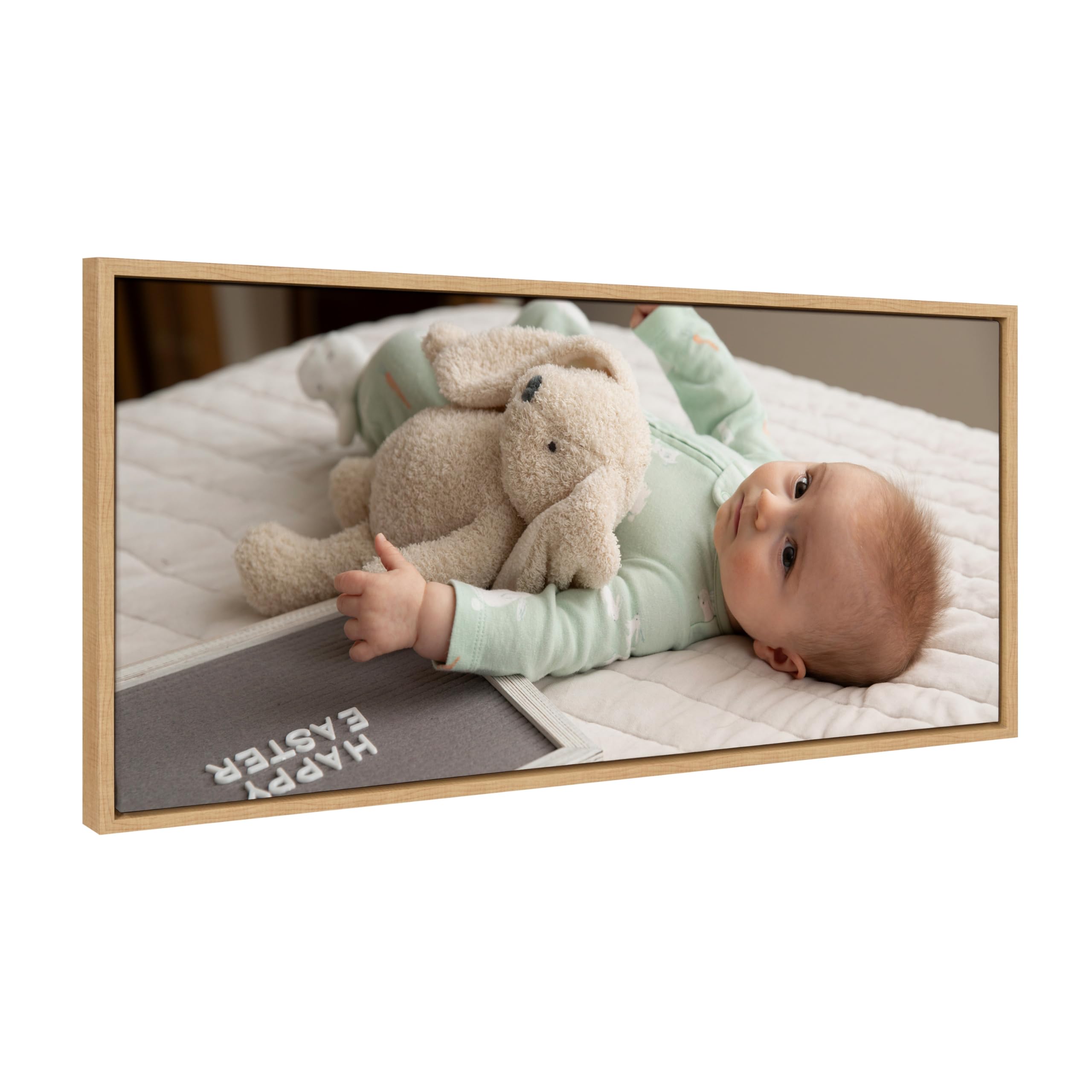 Kate And Laurel Sylvie Custom Printed Framed Canvas Wall Art, 40X18 Natural, Personal Canvas Print With Your Photos For Bedroom