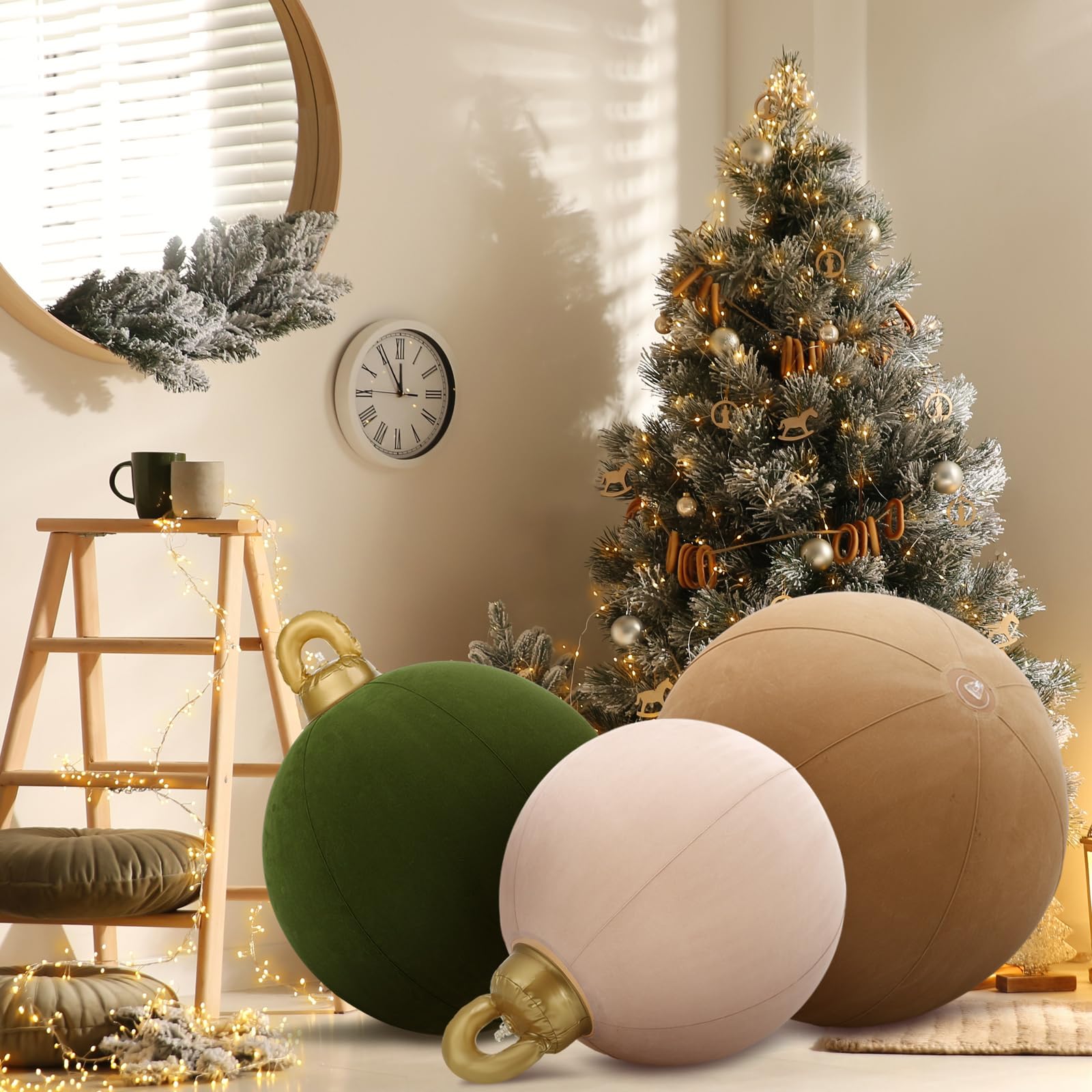 Jenaai 3 Pcs Giant Velvet Christmas Inflatable Ball Ornament Large PVC Christmas Inflatable Balls 3 Size 24  20  18  Xmas Hangin