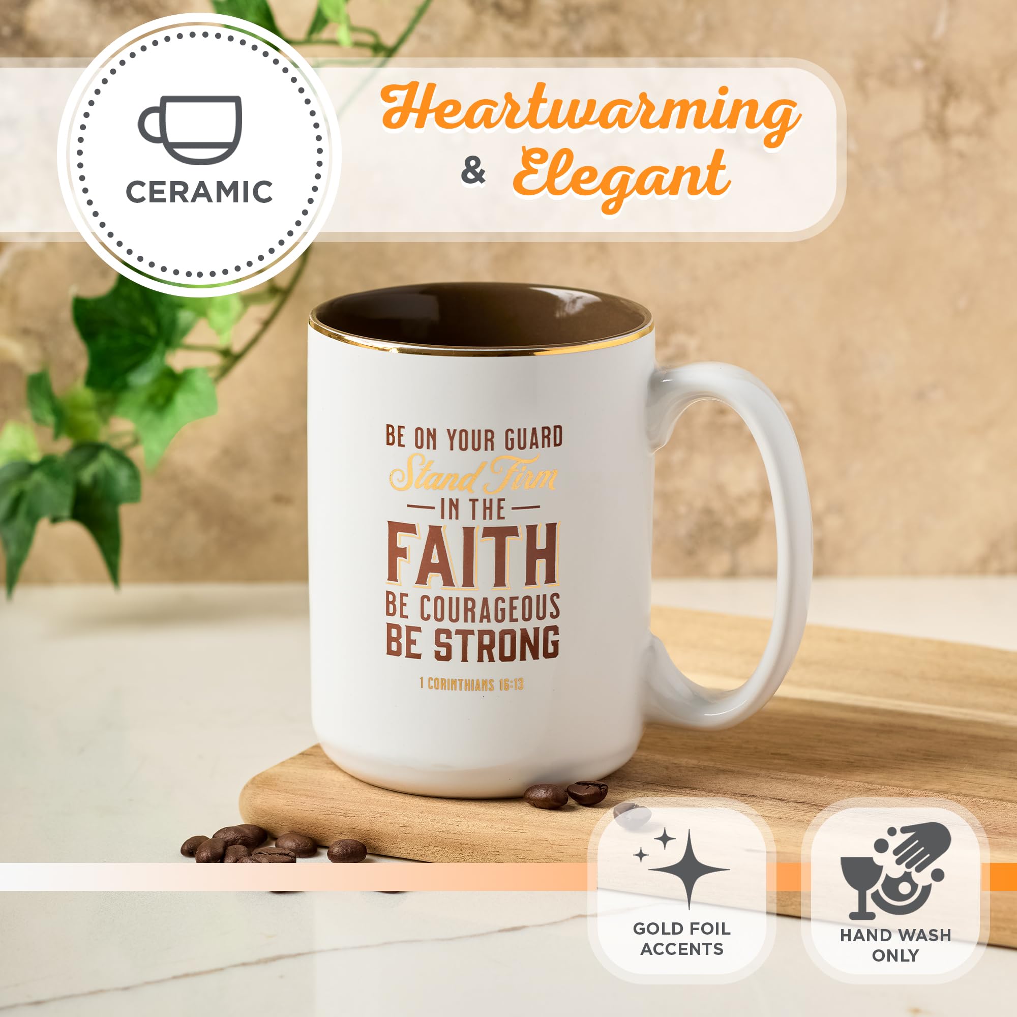 Christian Art Gifts Large Ceramic Scripture Coffee & Tea Mug For Men: Stand Firm In The Faith - 1 Cor. 16:13 Inspirational Bible
