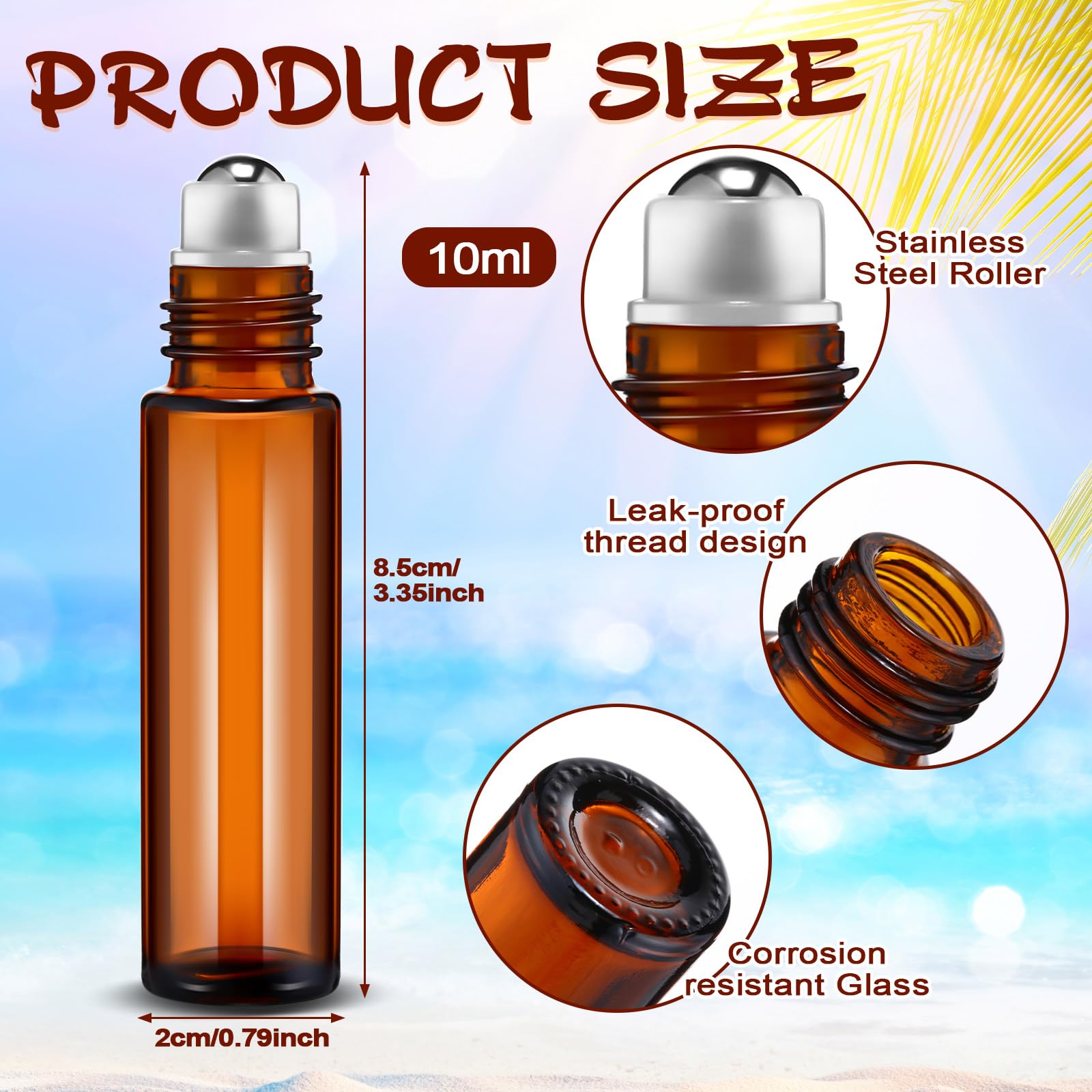 Tanlade 100 Pcs Essential Oil Roller Bottles 10 Ml Amber Roll On Glass Roller Bottles Refillable Leakproof Empty Rollerball Bott
