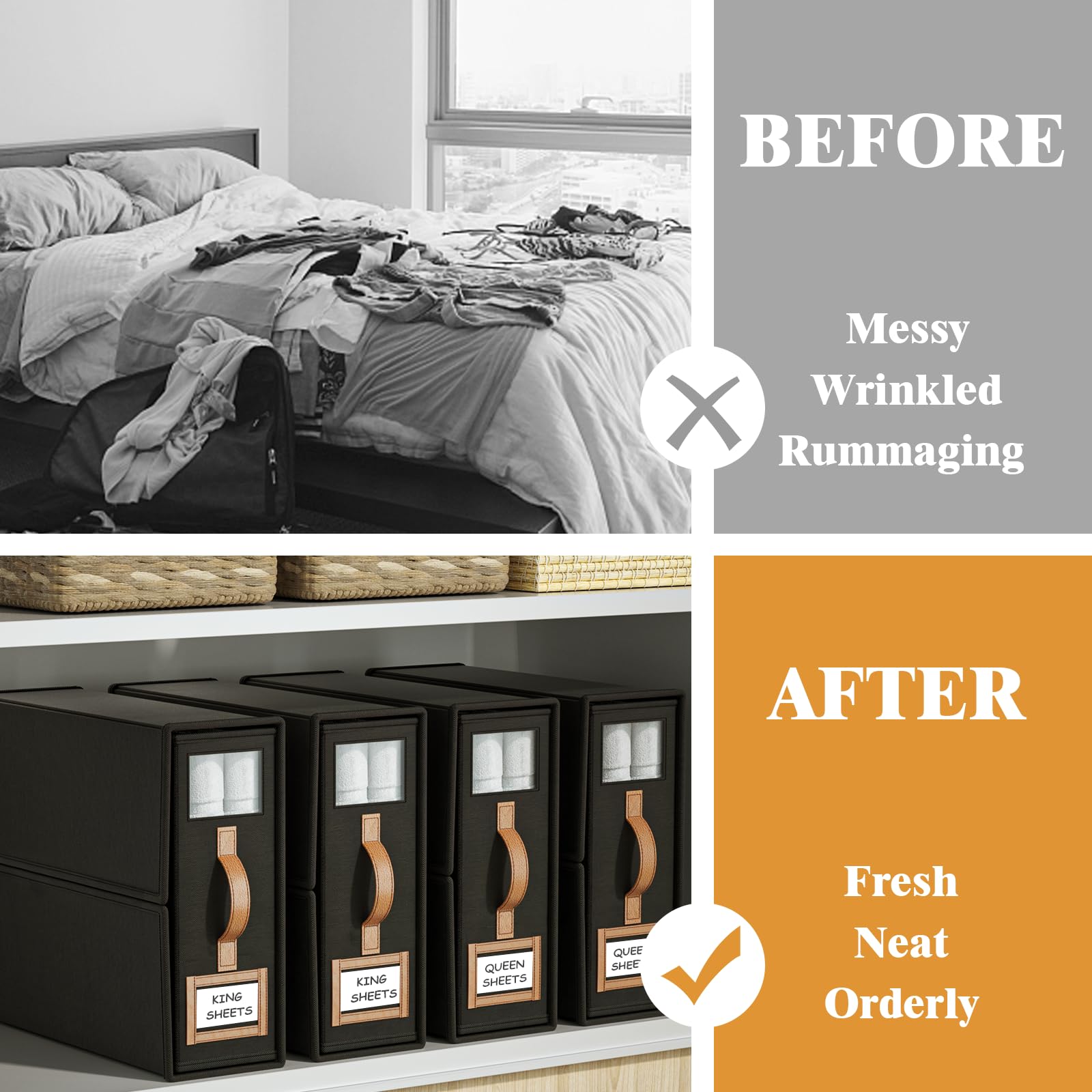 BigPonPon 6 Pack Bed Sheets Organizers And Storage (King Size),Foldable Sheet Organizer With Handle For Linen Closet,Bedding Org