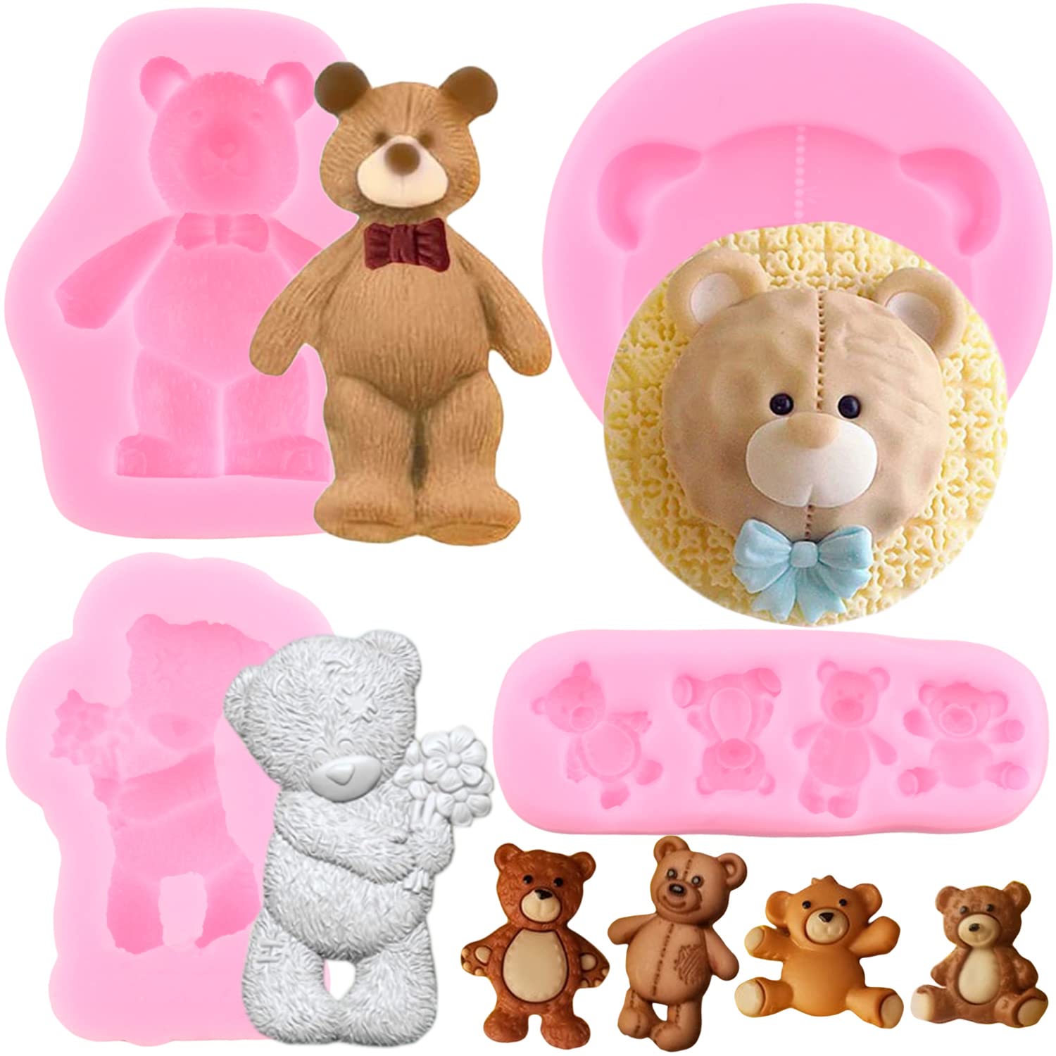 Zixiang Bear Silicone Fondant Molds For Cake Decorating Cupcake Topper Candy Polymer Clay Chocolate Gum Paste Set Of 4