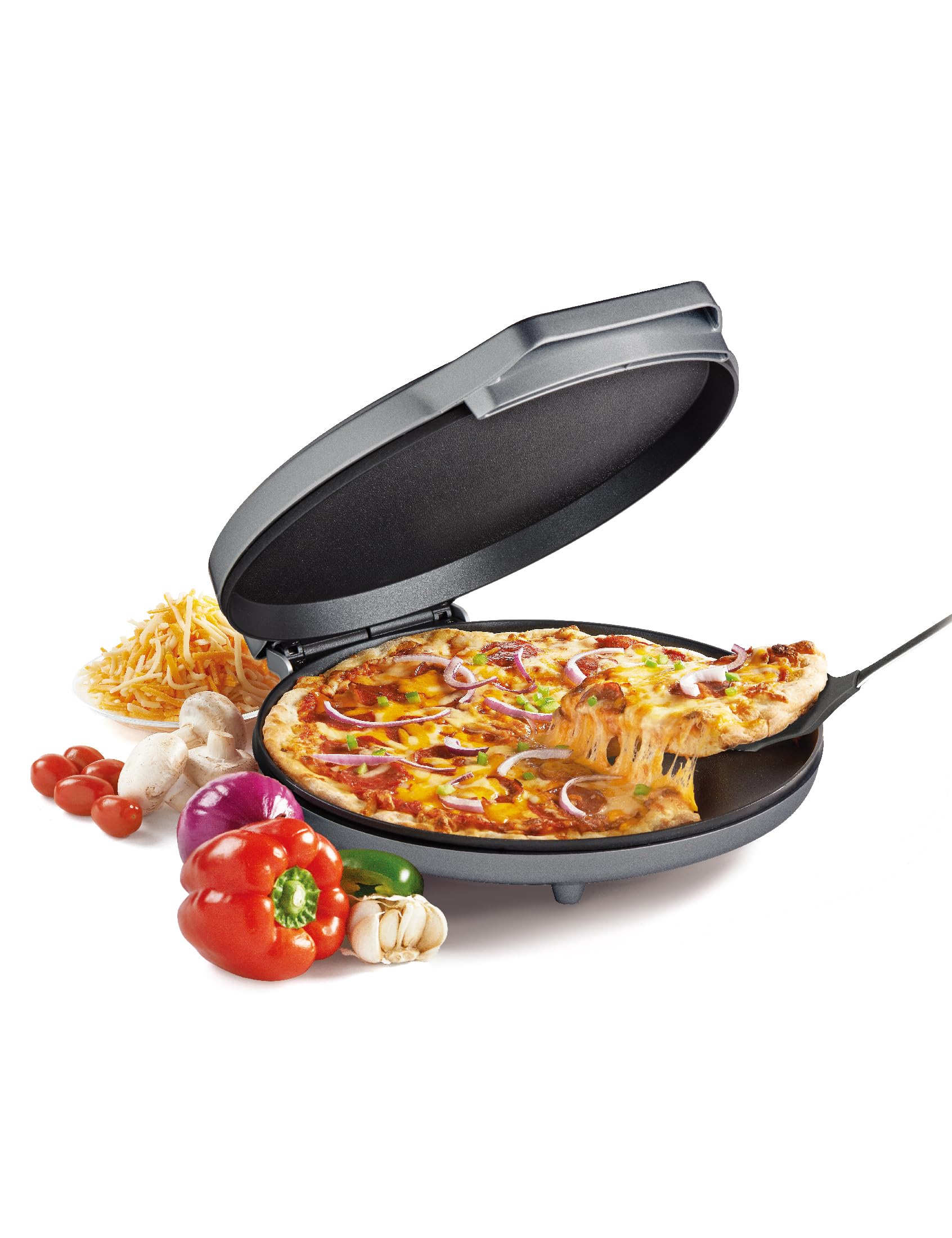 Betty Crocker Pizza Maker Plus, 12 Indoor Electric Grill, Nonstick Griddle Pan for Pizzas, Quesadillas, Tortillas, Nachos and mo