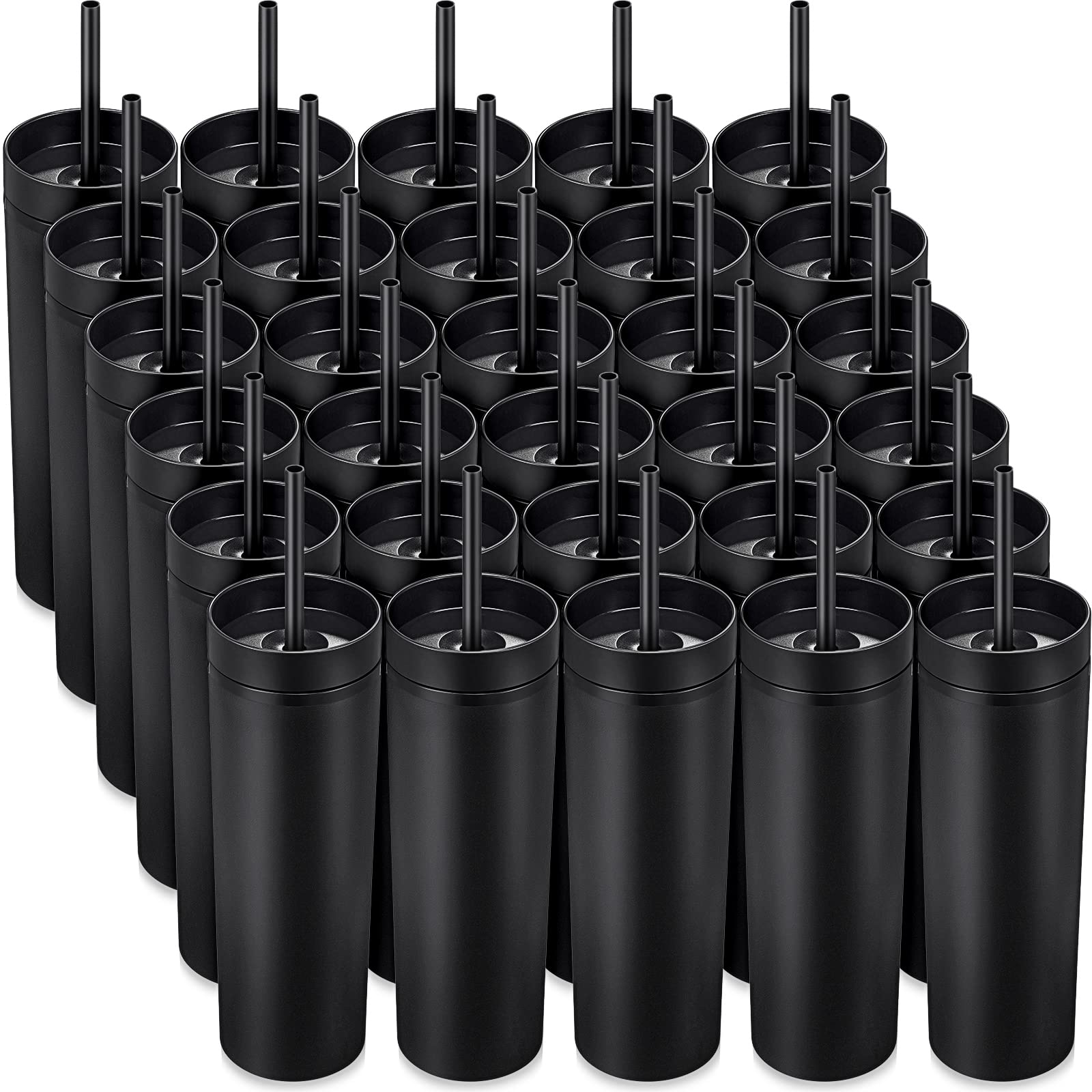 Mimorou 30 Pack Skinny Tumbler with Lids and Straws 16 oz Matte Acrylic Tumblers Straight Double Wall Plastic Reusable Cup Laser