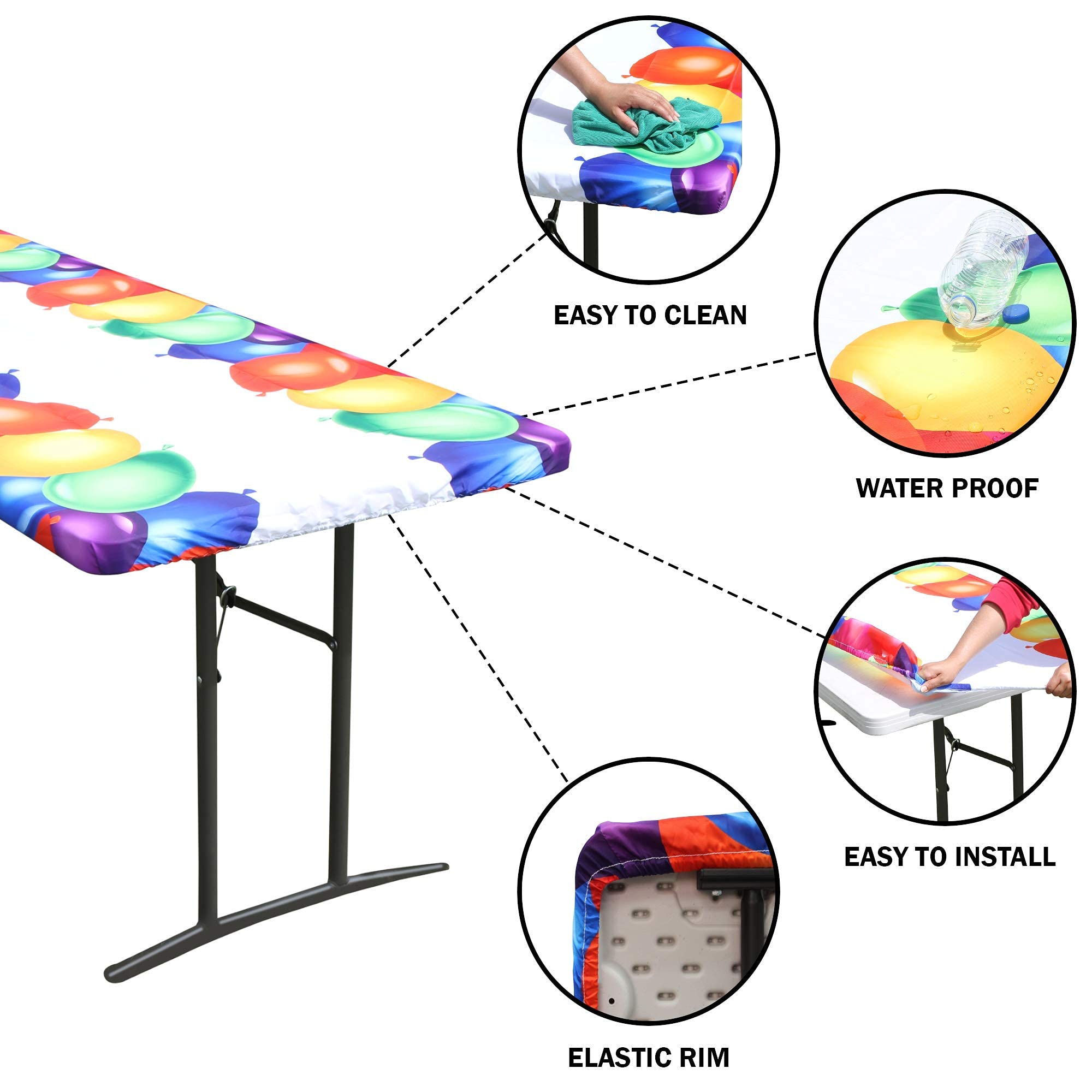 Tablecloth Plus Balloons Elastic Fitted Tablecloth For Folding Table - Waterproof Rectangular Peva Vinyl Cover With Elastic Rim