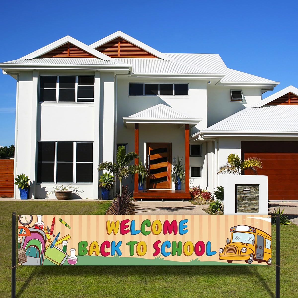 Vohado Welcome Back To School Fence Banner Students Kids First Day Of School Party Decoration School Bus Classroom Home Garden Y