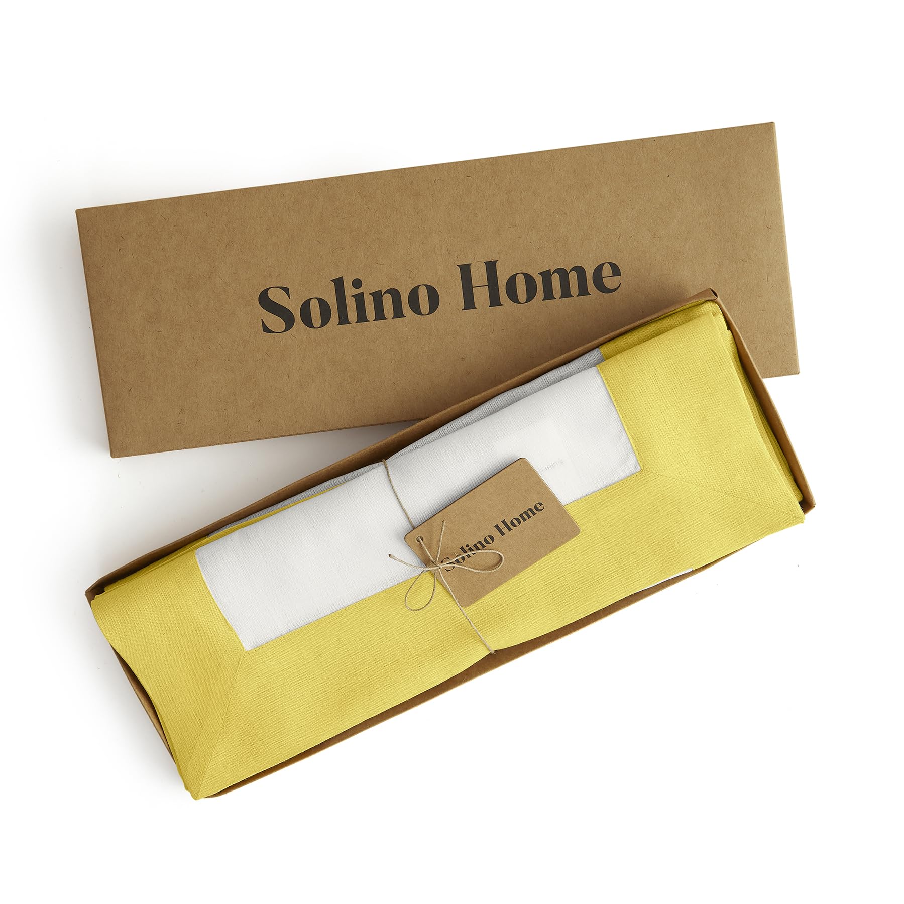 Solino Home Linen Placemats Set Of 4-100% Pure Linen Cloth Fabric Placemats Sunshine Yellow And White - 19'' L X 14'' W Inch Was
