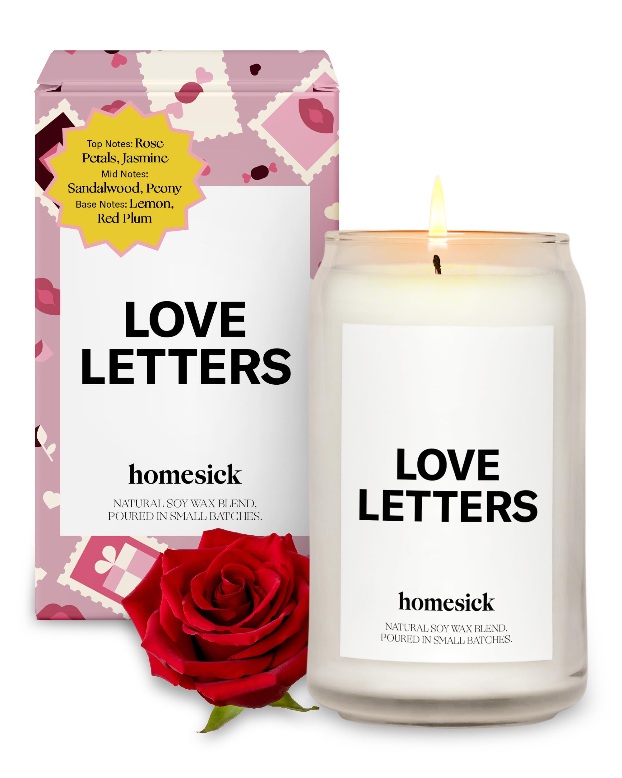 Homesick Scented Candles for Home (Love Letters) - 13.75 oz Natural Long-Lasting Soy Wax Blend Jar Candle Gifts for Women & Men,