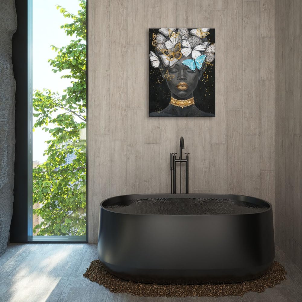 B Blingbling African American Woman Butterfly Picture: Black Woman Butterflies Wall Decor Canvas Painting For Living Room Bathro