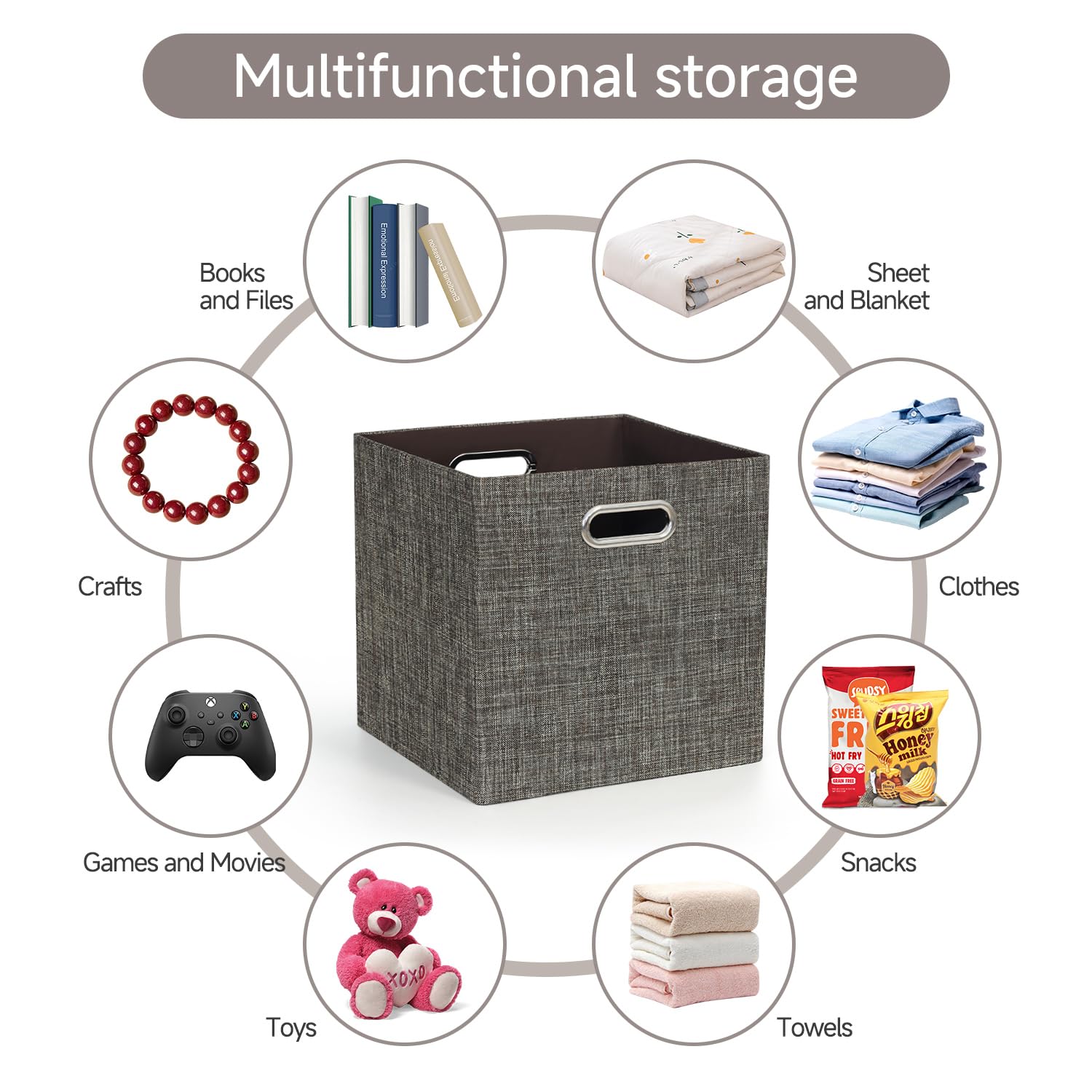 Posprica Storage Basket Bins 13?13 Foldable Storage Boxes Containers for Closet Organizer Shelf Cabinet Bookcase Thick Fabric Drawer with Shimmer 4pcs Brown