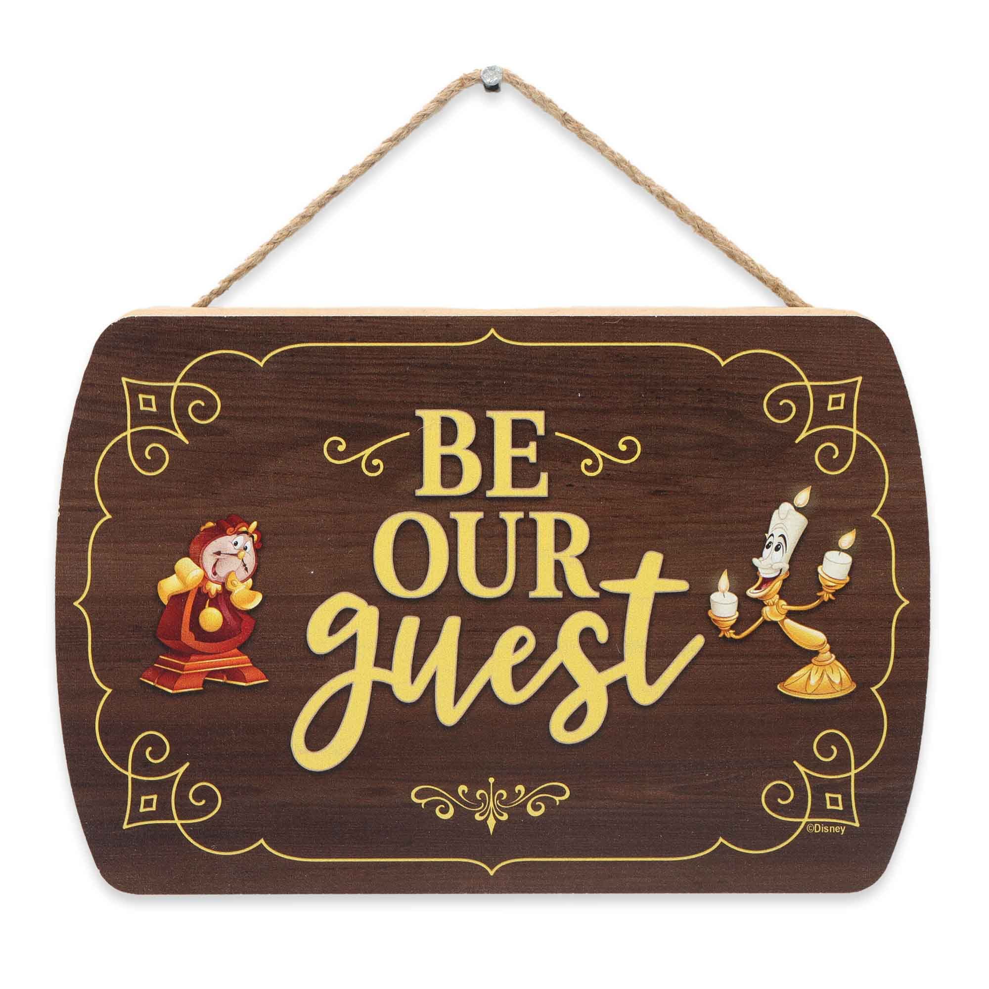 Disney Beauty And The Beast Be Our Guest Hanging Wood Wall Decor - Fun Be Our Guest Sign For Entryway Or Guest Room