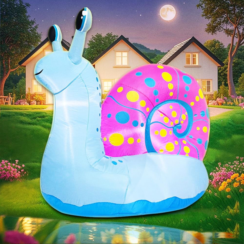 5 FT Christmas Snail Inflatable Decoration, Spring Inflatable Blow Up Animal Decorations Built LED Lights for Outdoor Yard Farm 