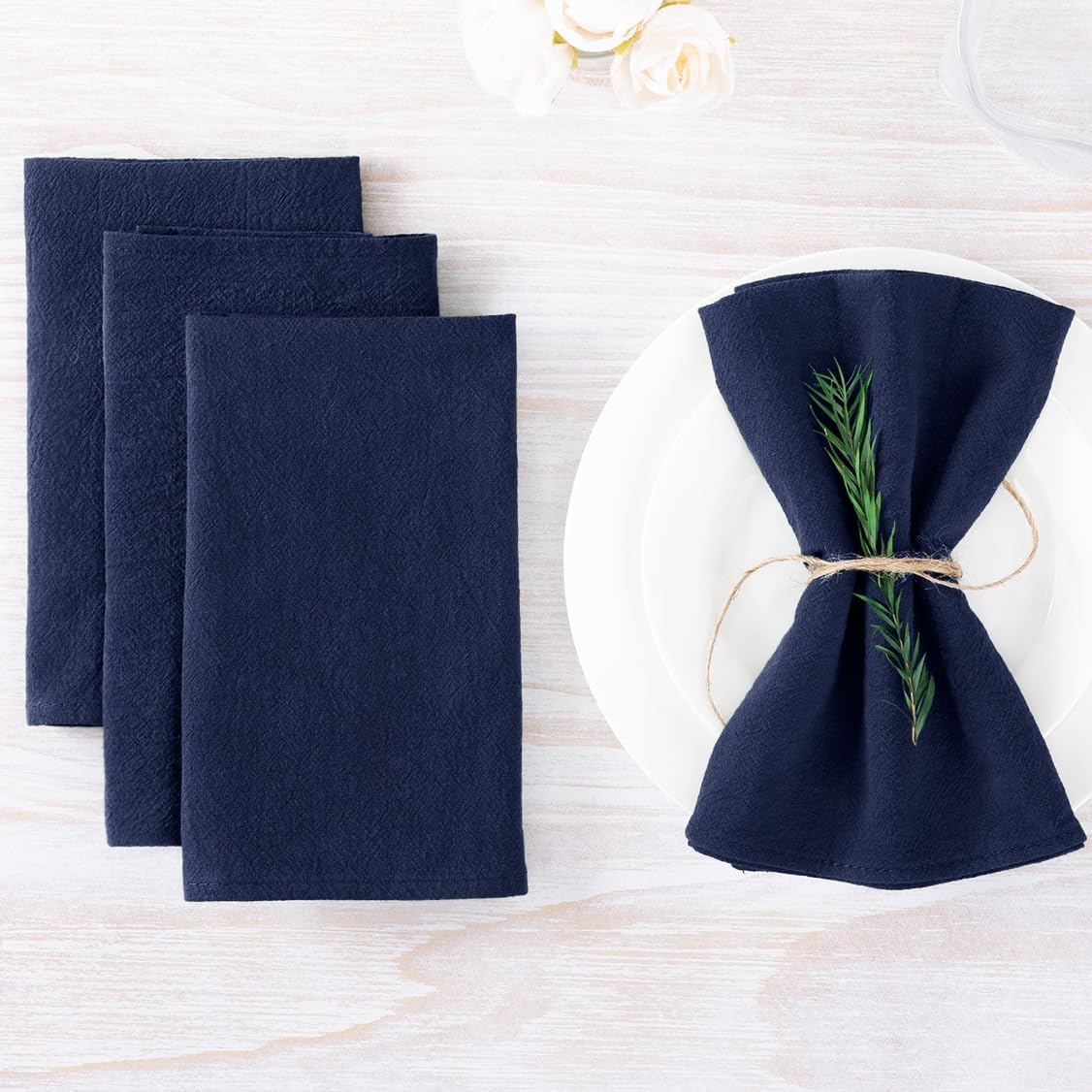 Mlmw Navy Blue Cloth Napkins Set Of 8 Linen Cotton Dinner Napkins Cloth Bulk Washable 16''  16'' For Rustic Wedding Party Baby B